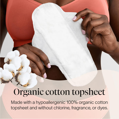 Cora 100% Organic Cotton Topsheet Pads | Ultra Thin Period Pads with Wings | Overnight Absorbency | Ultra-Absorbent Sanitary Pad