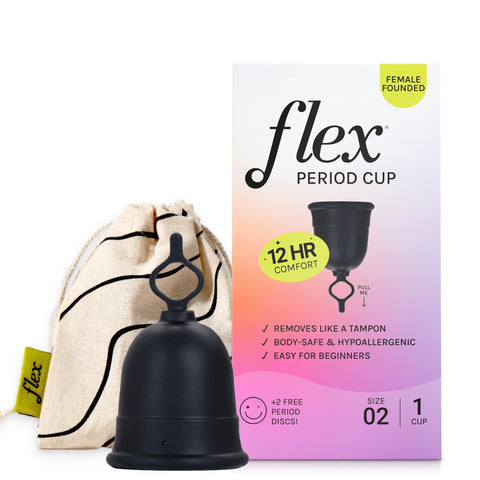 Flex Cup Starter Kit (Full Fit - Size 02) | Reusable Menstrual Cup + 2 Free Menstrual Discs | Pull-Tab for Easy Removal | Tampon