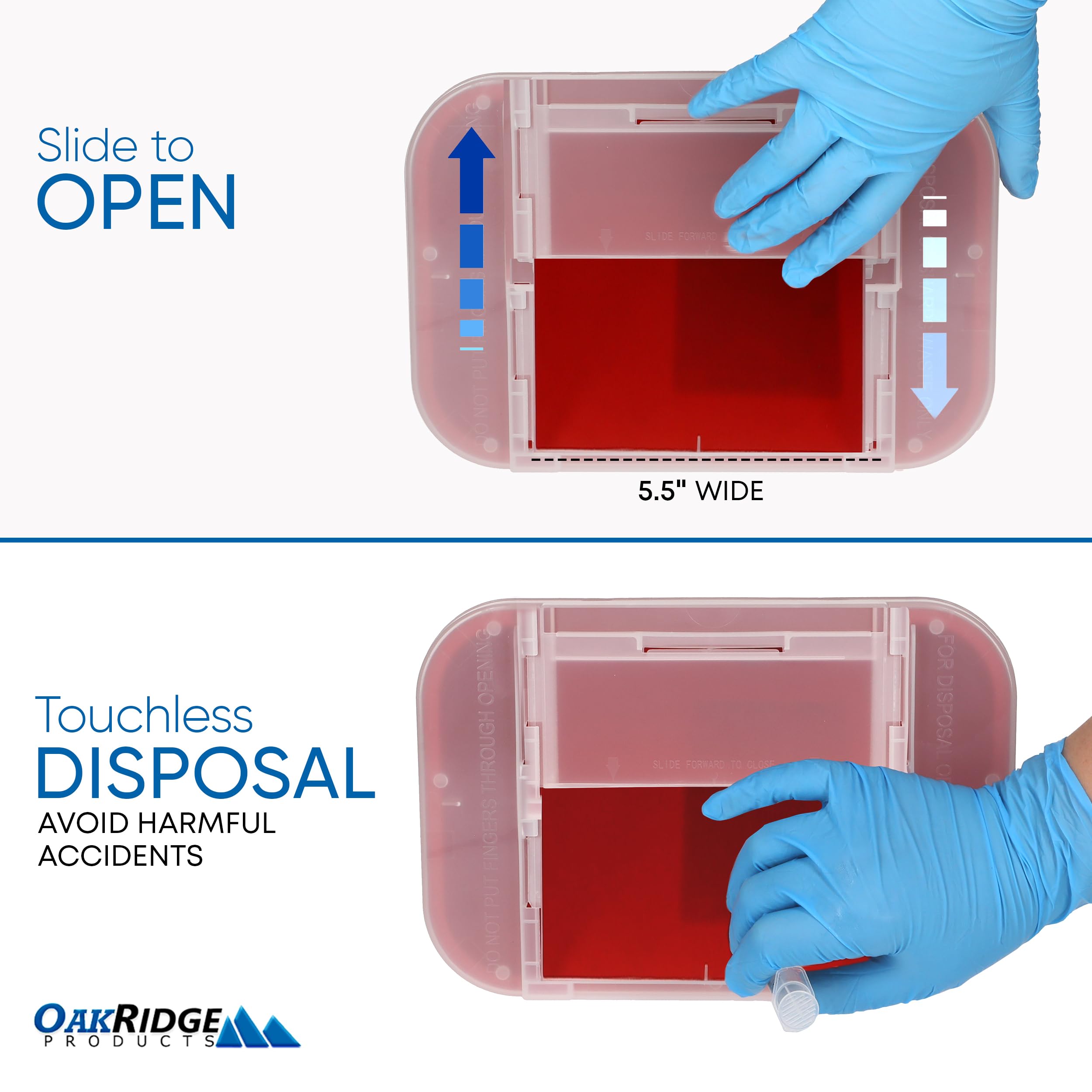 Oakridge Products Large Sharps Container for Home Use and Professional 2 Gallon (3-Pack) with Sliding Top, Biohazard Needle and
