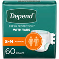 Depend Incontinence Protection with Tabs, Unisex, Small/Medium (19-34 Waist, Up To 170 lbs), Maximum Absorbency, 60 Count (3 Pac
