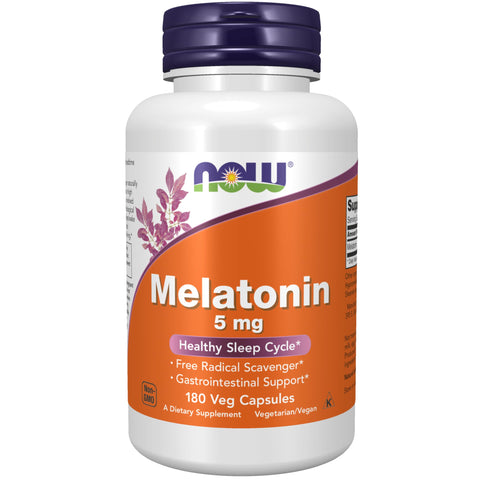 NOW Foods Supplements, Melatonin 5 mg, Free Radical Scavenger*, Healthy Sleep Cycle*, 180 Count (Pack of 1)