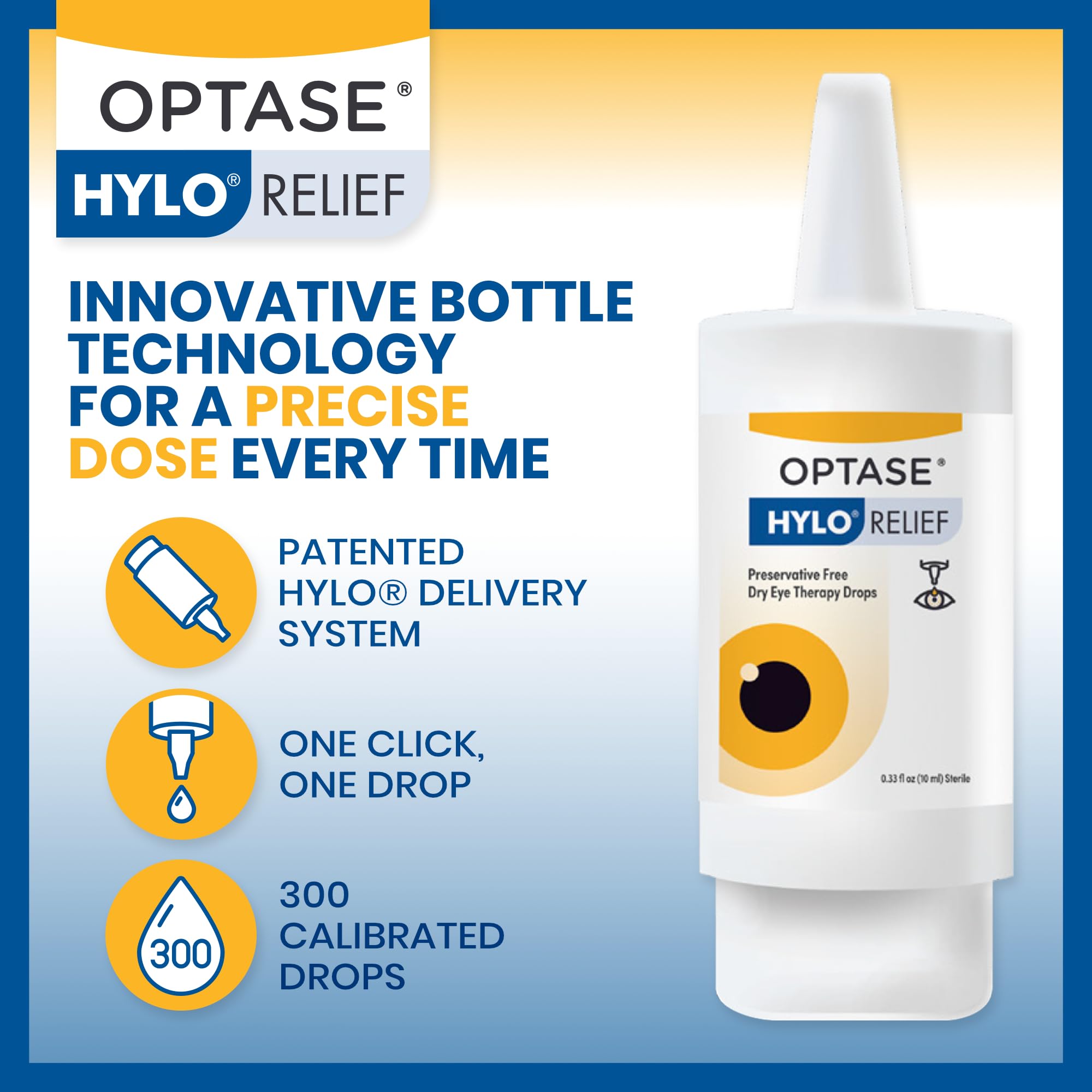 OPTASE HYLO Relief Dry Eye Drops - Fast-Acting Preservative Free Drops with Patented HYLO Delivery System - Artificial Tears for