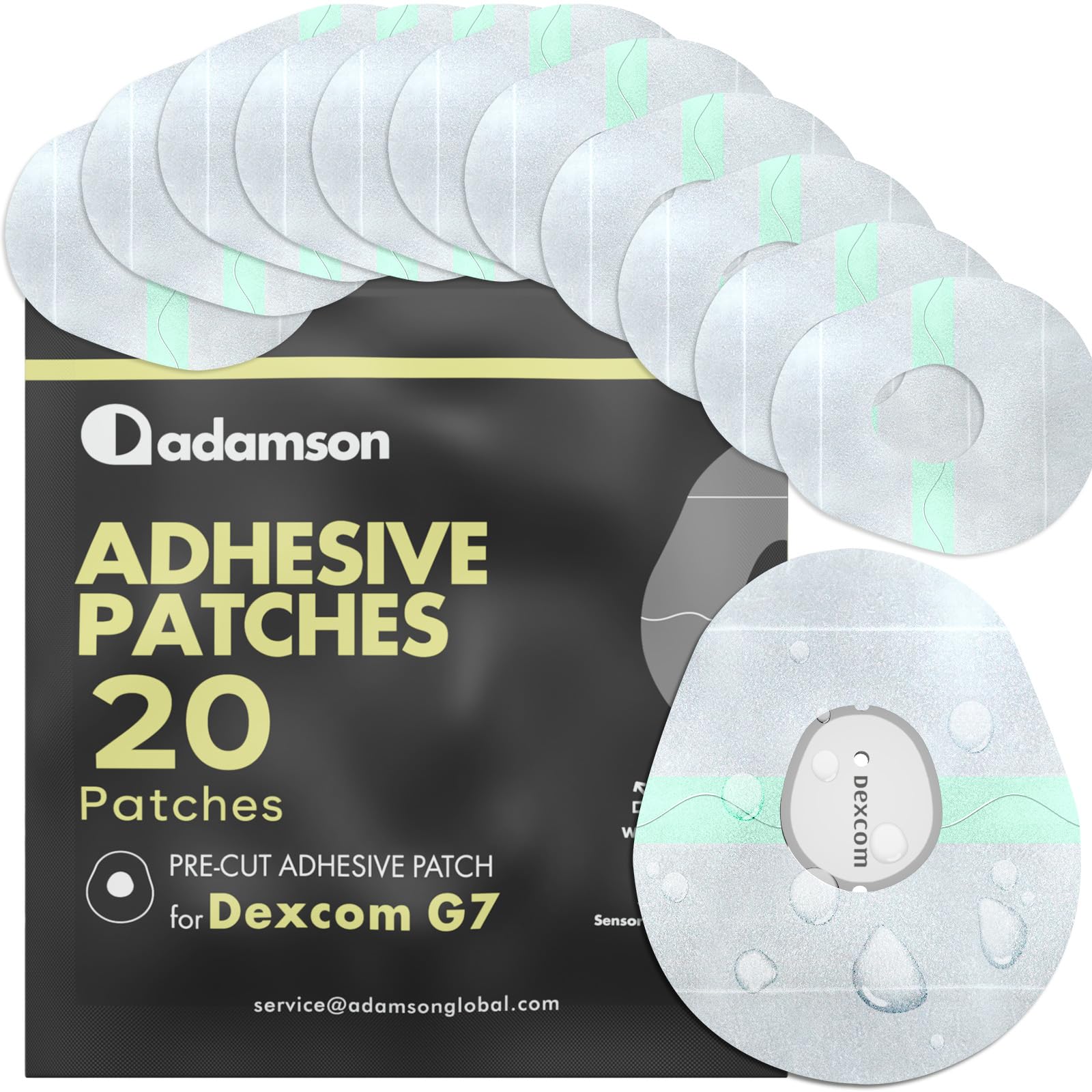 Adamson Dexcom G7 Over Patches Waterproof - 20 Clear Adhesive Patches - Transparent CGM Covers No Glue on Sensor - Strong Hold -
