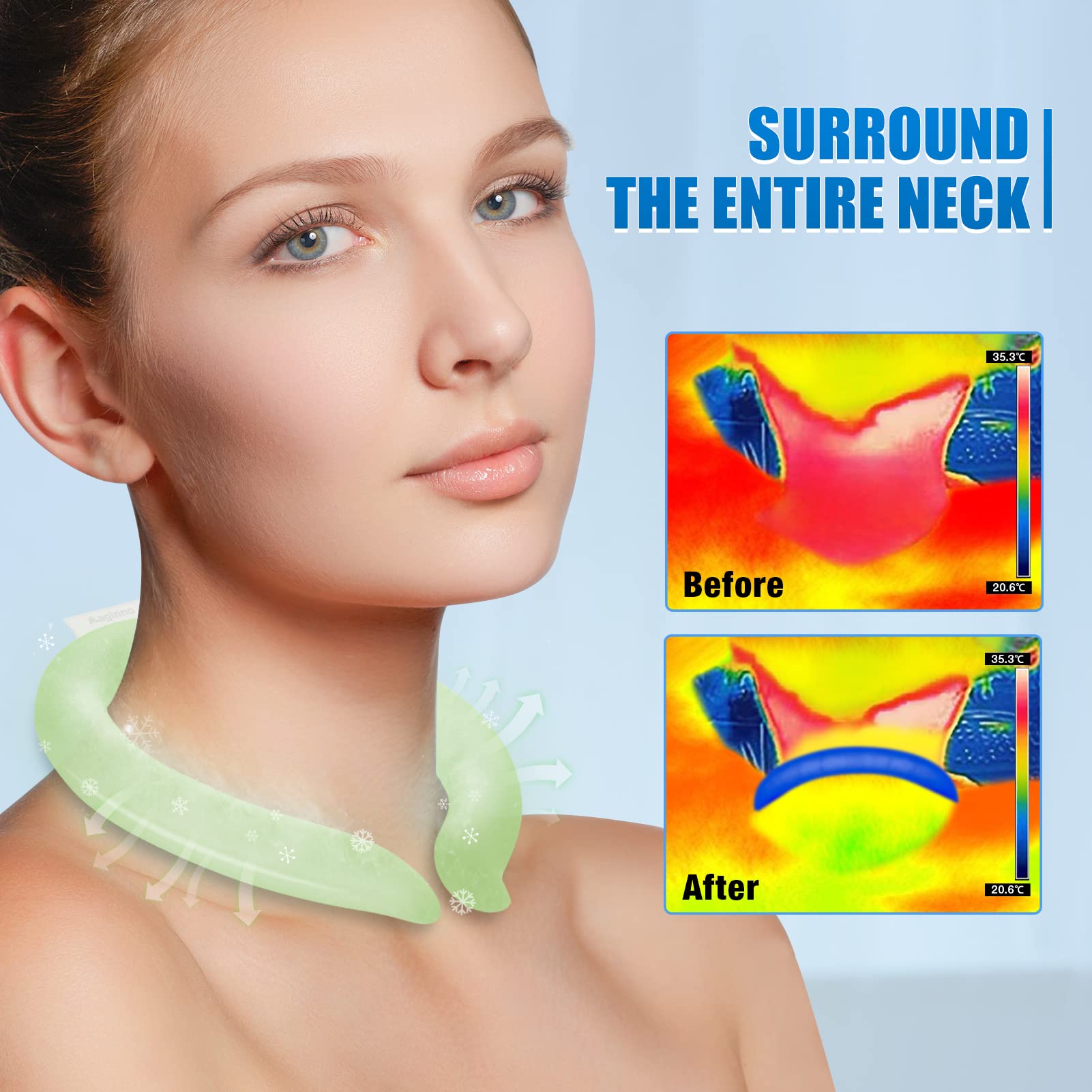 Maginno Neck Cooler, Wearable Cooling Tube Cool Neck Wraps for Extremely Hot Weather & Summer Heat, Hands Free Cold Ice Pack Gel