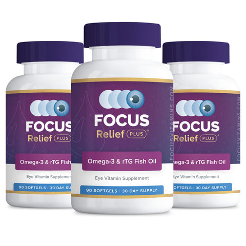 Focus Relief Plus Dry Eye Formula (270 ct. 90 Day Supply) Dry Eye Omega 3 Supplement - Dry Eye Relief Supplement - Omega 3 Fish 