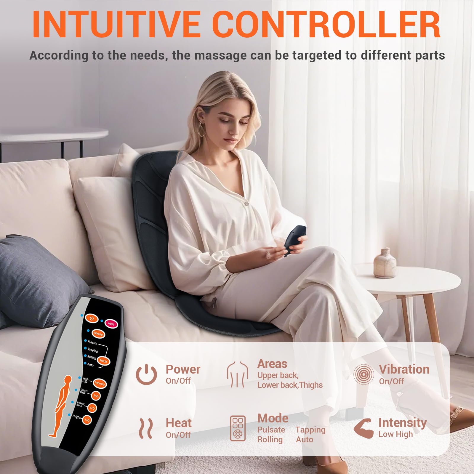 CARSHION Massage Seat Cushion with Full Back Thighs Heat Back Massager with 3 Heating Pads 6 Vibrating Motors, Massage Chair Pad