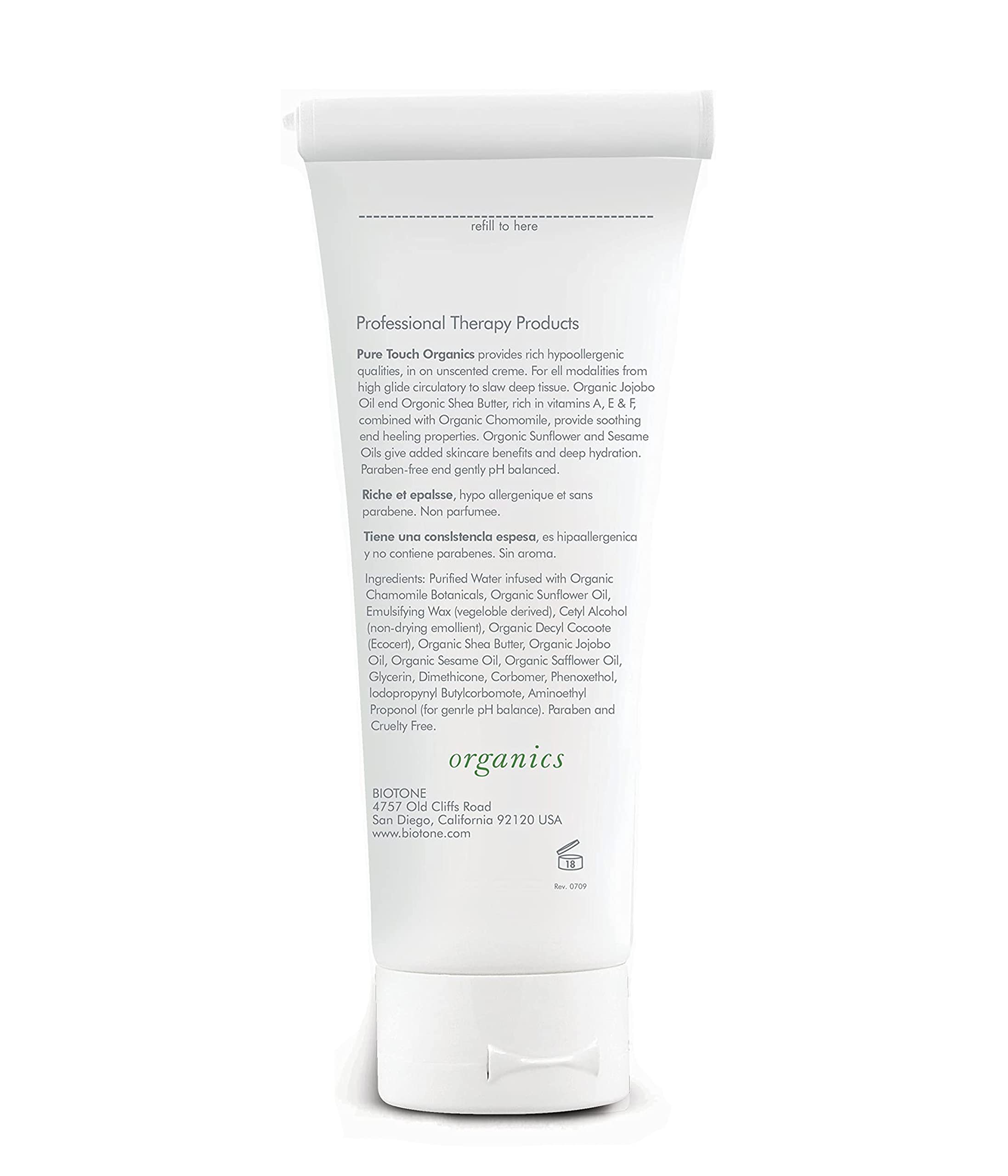 BIOTONE Pure Touch Organics Massage Crme, True Organic Massage, Rich Texture, Silky Glide, Soothing Ingredients, Healing Botanic