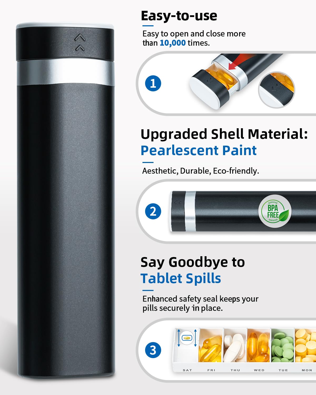 Weekly Pill Organizer 7 Day, Betife Daily Pill Box, Travel Pill Case, Cute Pill Holder to Hold Vitamins, Medicines, Supplements,