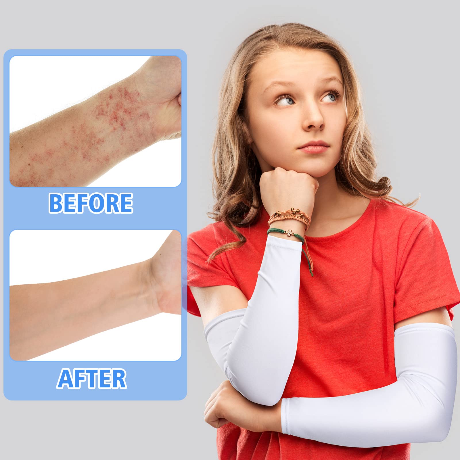 Eurzom 8 Pairs Eczema Sleeve for Adult Teens Eczema Psoriasis Unisex Arm Leg Sleeve for Women Men UV Protection Sleeves(Small)