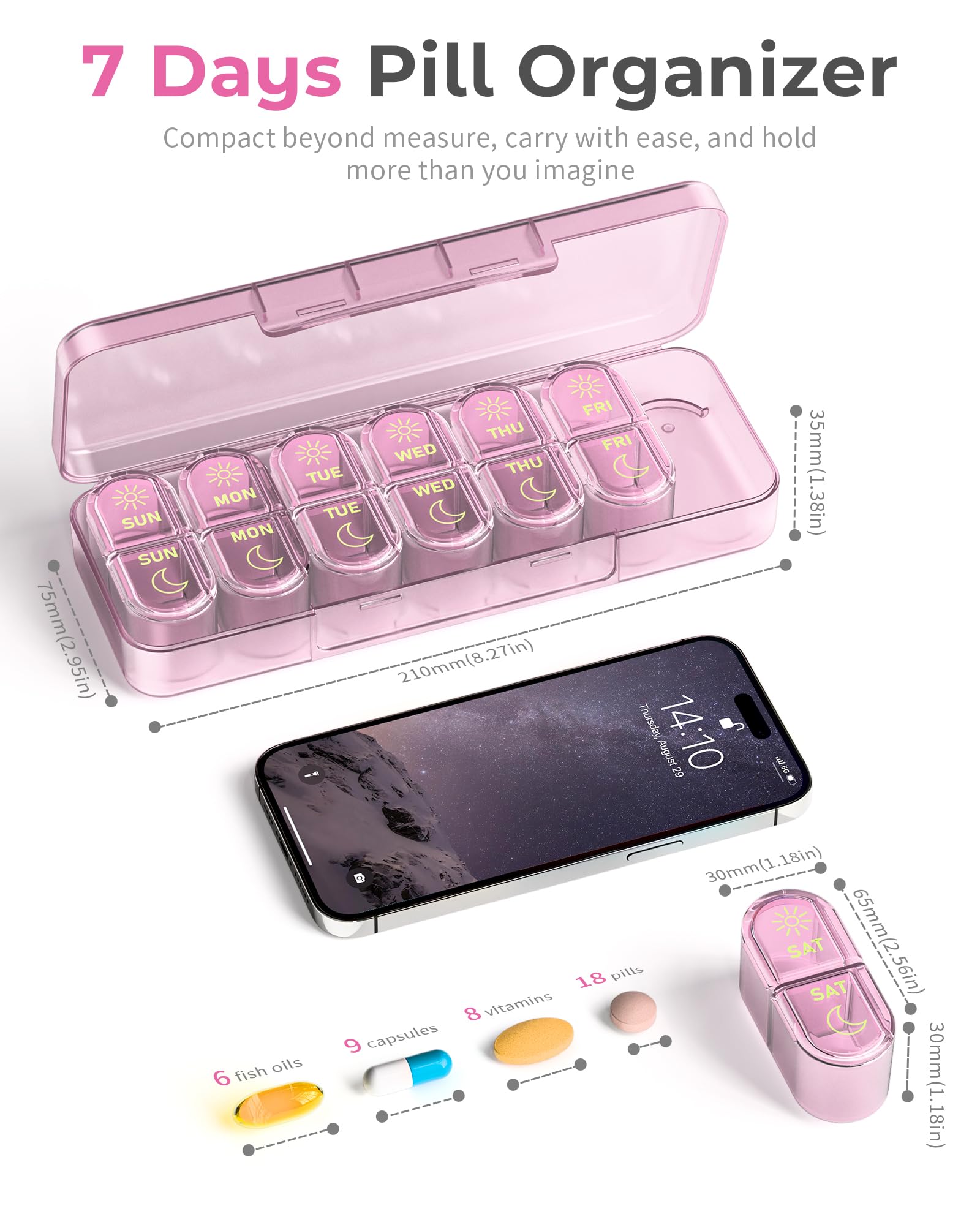 ???????? ??????????????????, Am & Pm Pill Organizer 7 Days, Weekly Pill Organinzer 2 Times a Day, Pill Box 7 Day, Medicine Pill