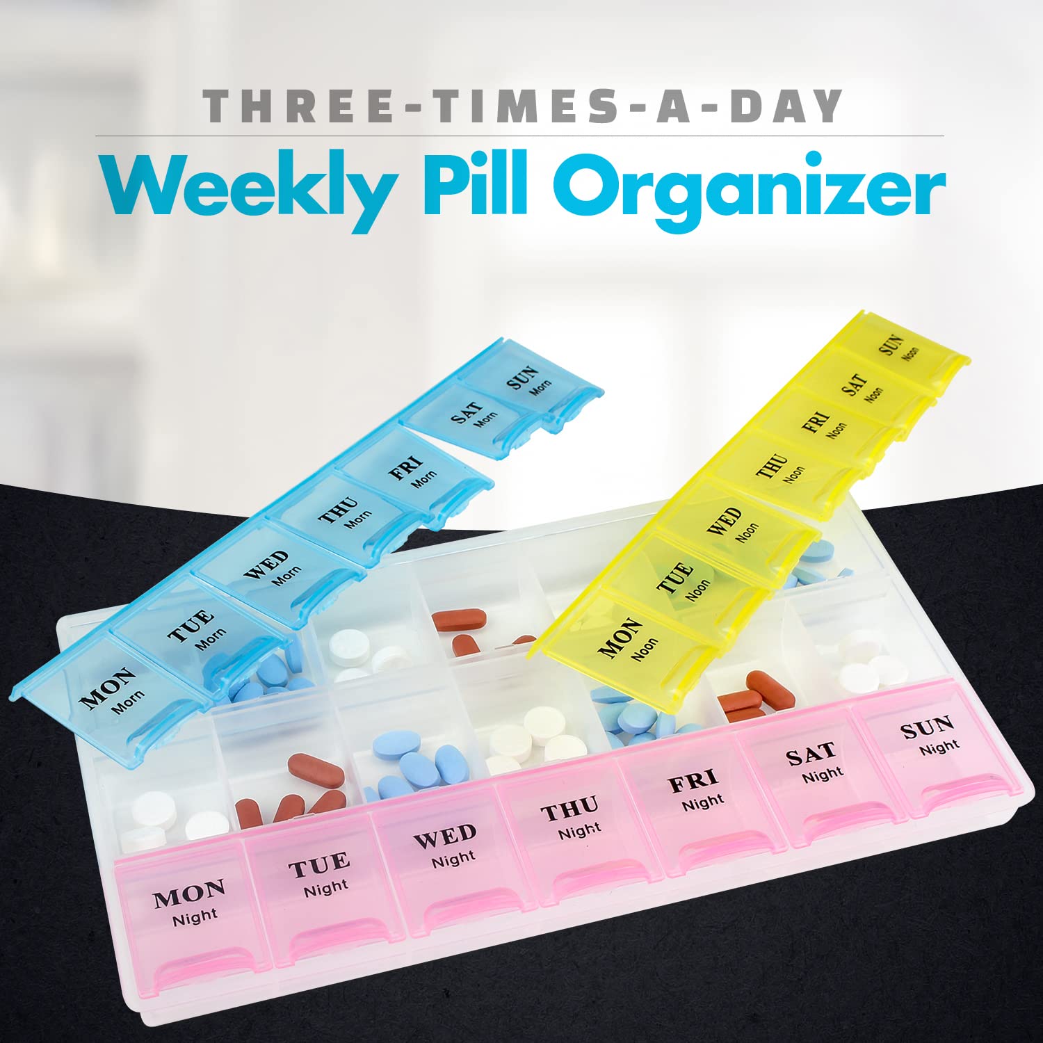 Weekly Pill Organizer - 21 Day Pill Planners for Pills Vitamins & Medication, 3 Times-a-Day Medication Reminder Boxes, Easy to R