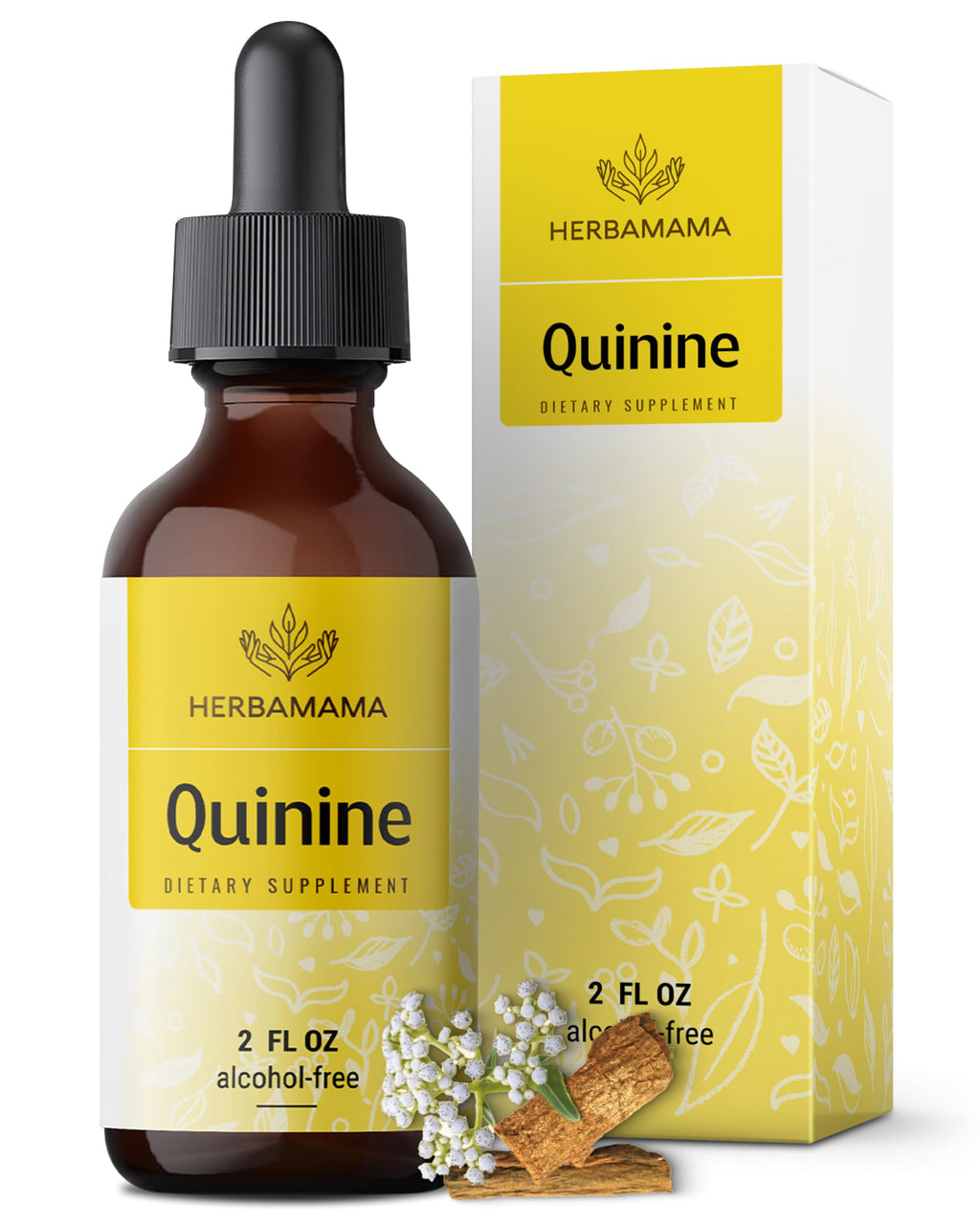 HERBAMAMA Quinine for Leg Cramps Tincture - Vegan Cinchona Bark Liquid Quinine Drops - Non-GMO, Alcohol & Sugar-Free Cramp Defen