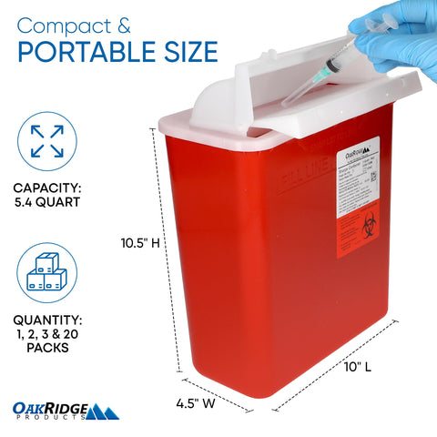 Oakridge Products Sharps Container for Home Use and Professional 5 Quart (2-Pack), Biohazard Needle and Syringe Disposal, Mailbo