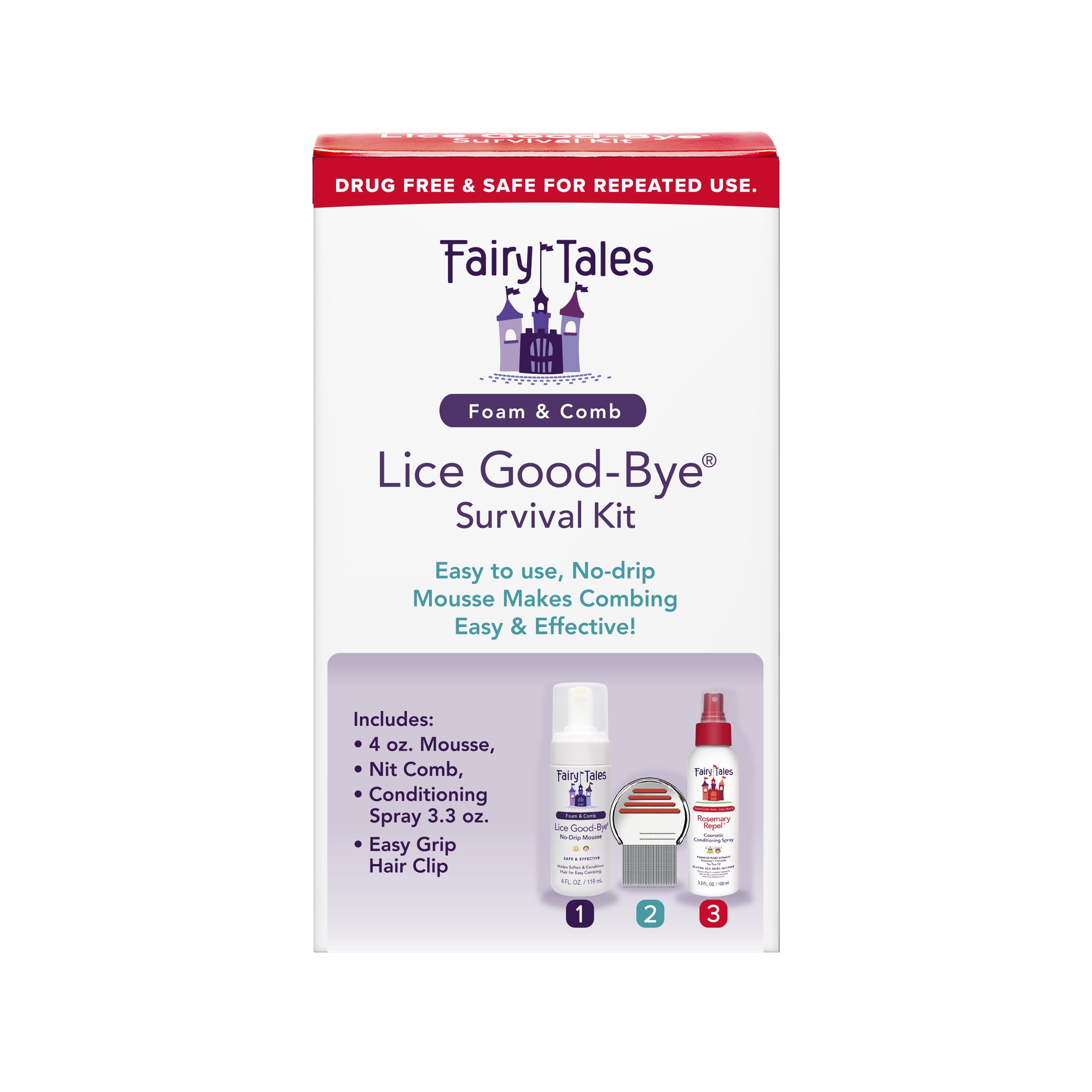 Fairy Tales Lice Good-Bye Lice Removal Treatment Kit, All-in-One Mousse, Lice Removal Comb, and Rosemary Repel Conditioning Spra