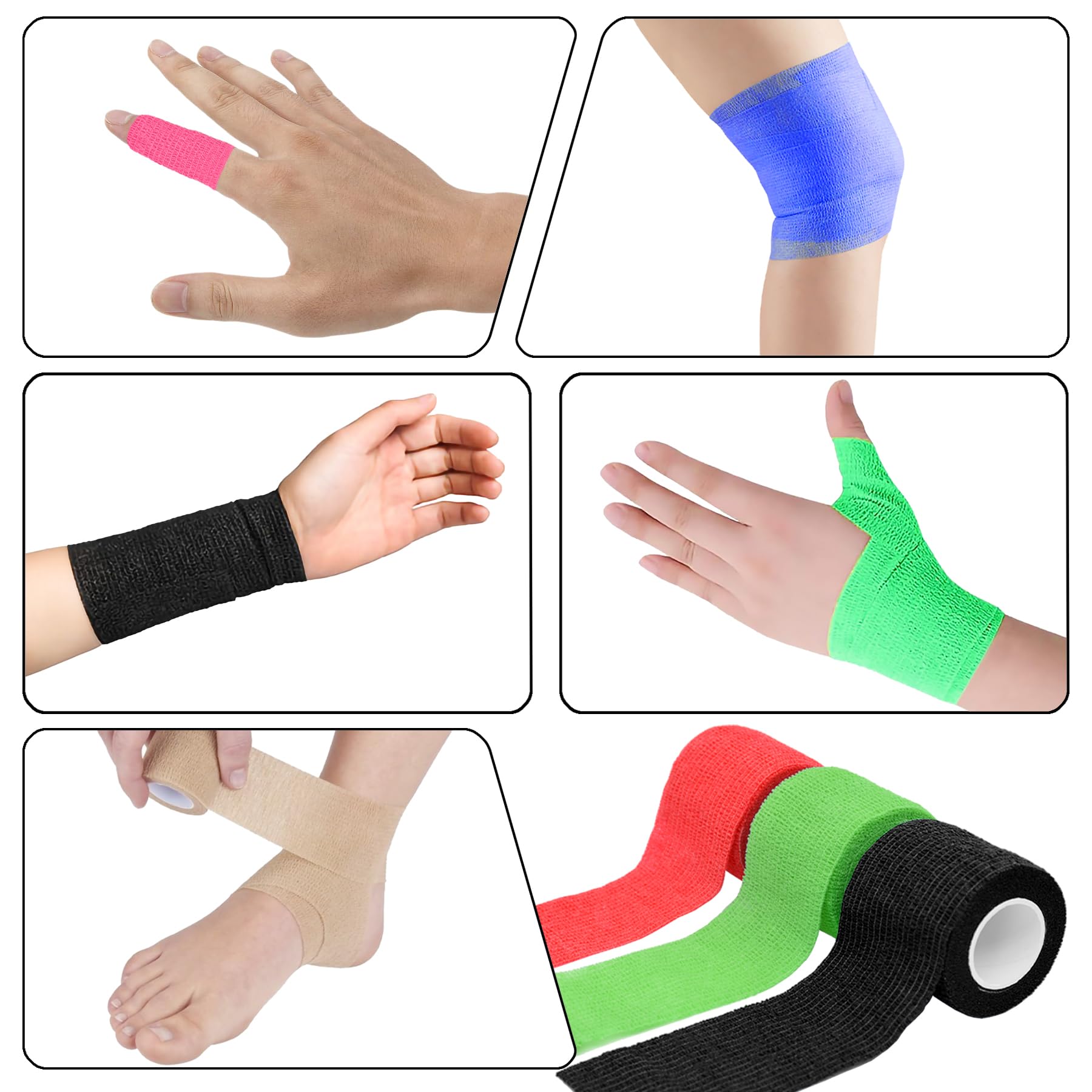 Twavang6 Pack 2 Inches Self Adhesive Bandage Wrap Breathable Cohesive Bandage Elastic Tape for Pets, Athletic, Sports, Wrist, Kn