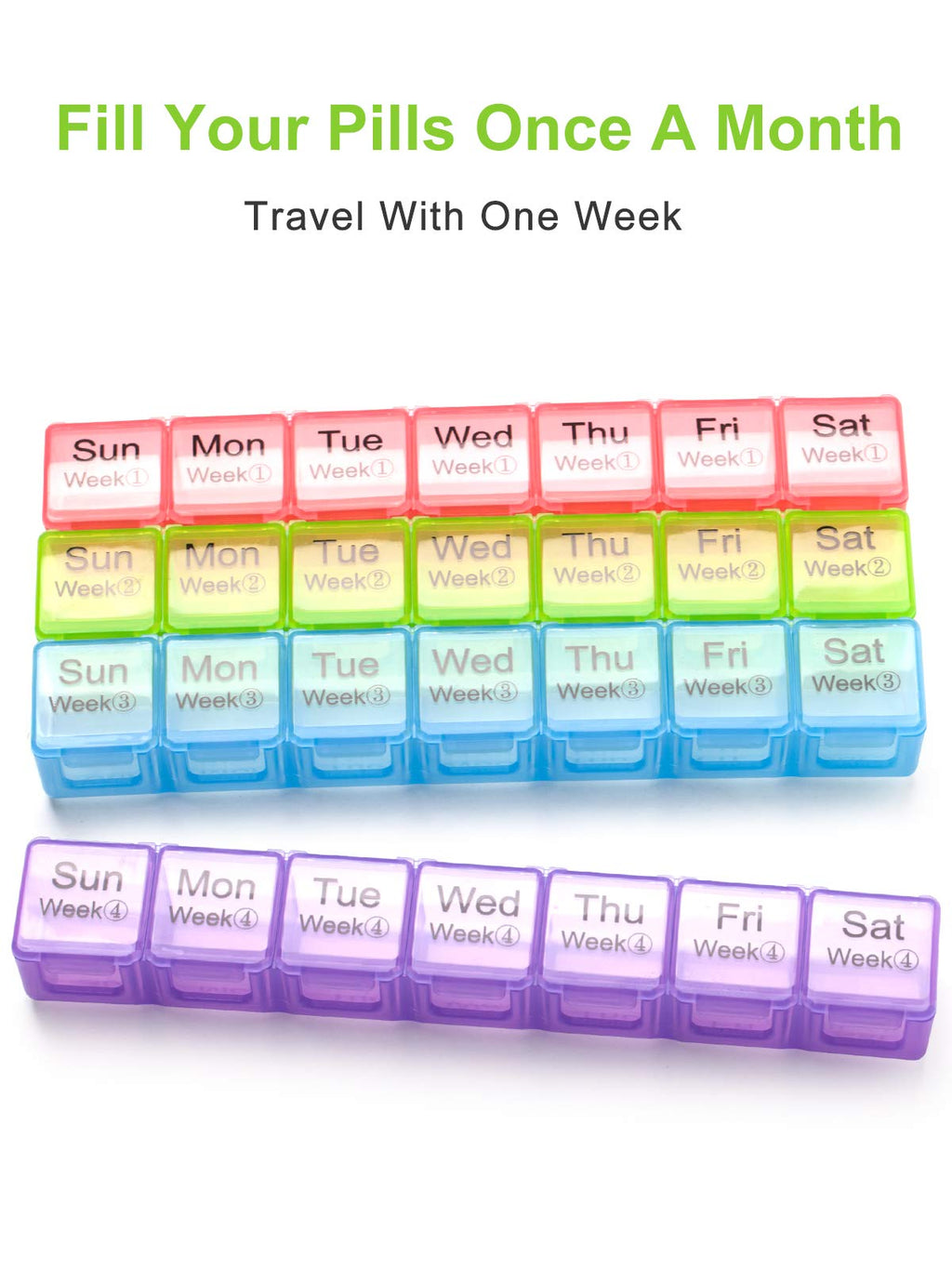 Large Monthly Pill Organizer 28 Day Medication Organizer Storage by Week,Extra Large Compartments Dust-Proof Pill Case Medicatio