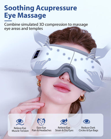 Eye Massager with Heat & Bluetooth Music, Birthday Valentine's Day Gifts for Women Men, Heated Eye Mask for Migraines Relief, Re