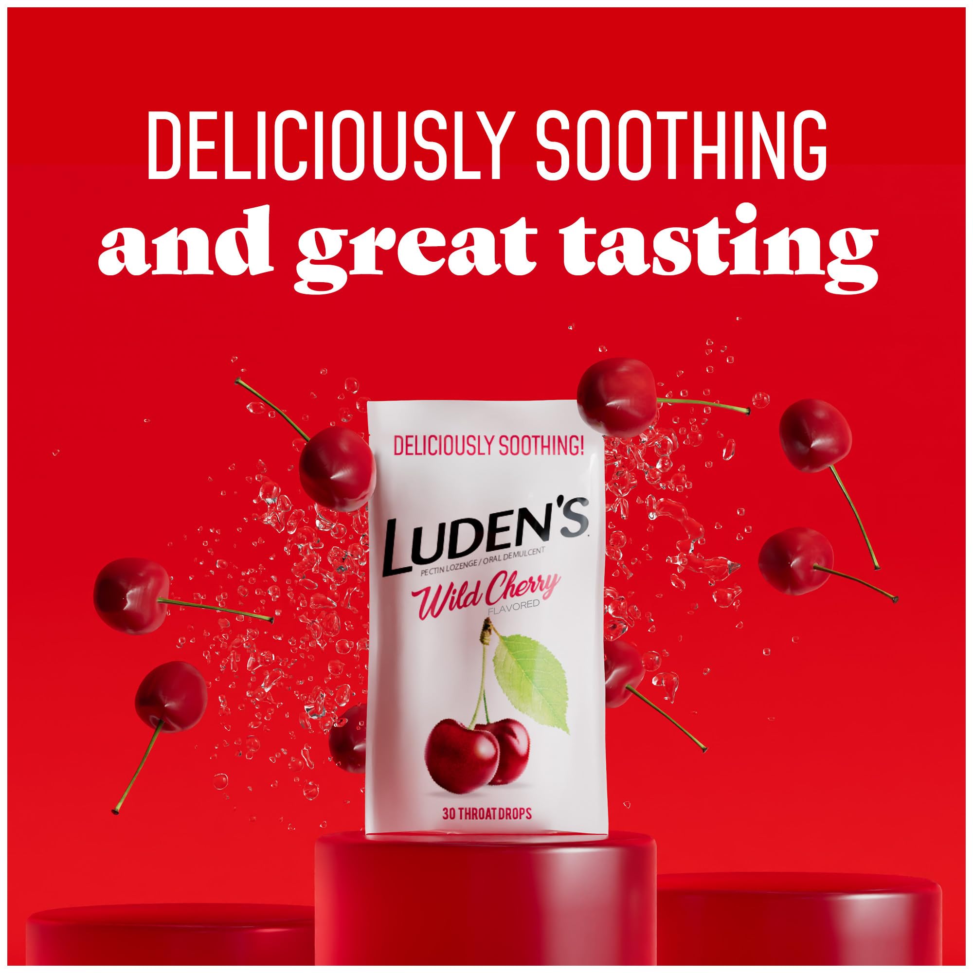 Luden s Sore Throat Drops, For Minor Sore Throat Relief, Wild Cherry, 30 Count, 12 Pk