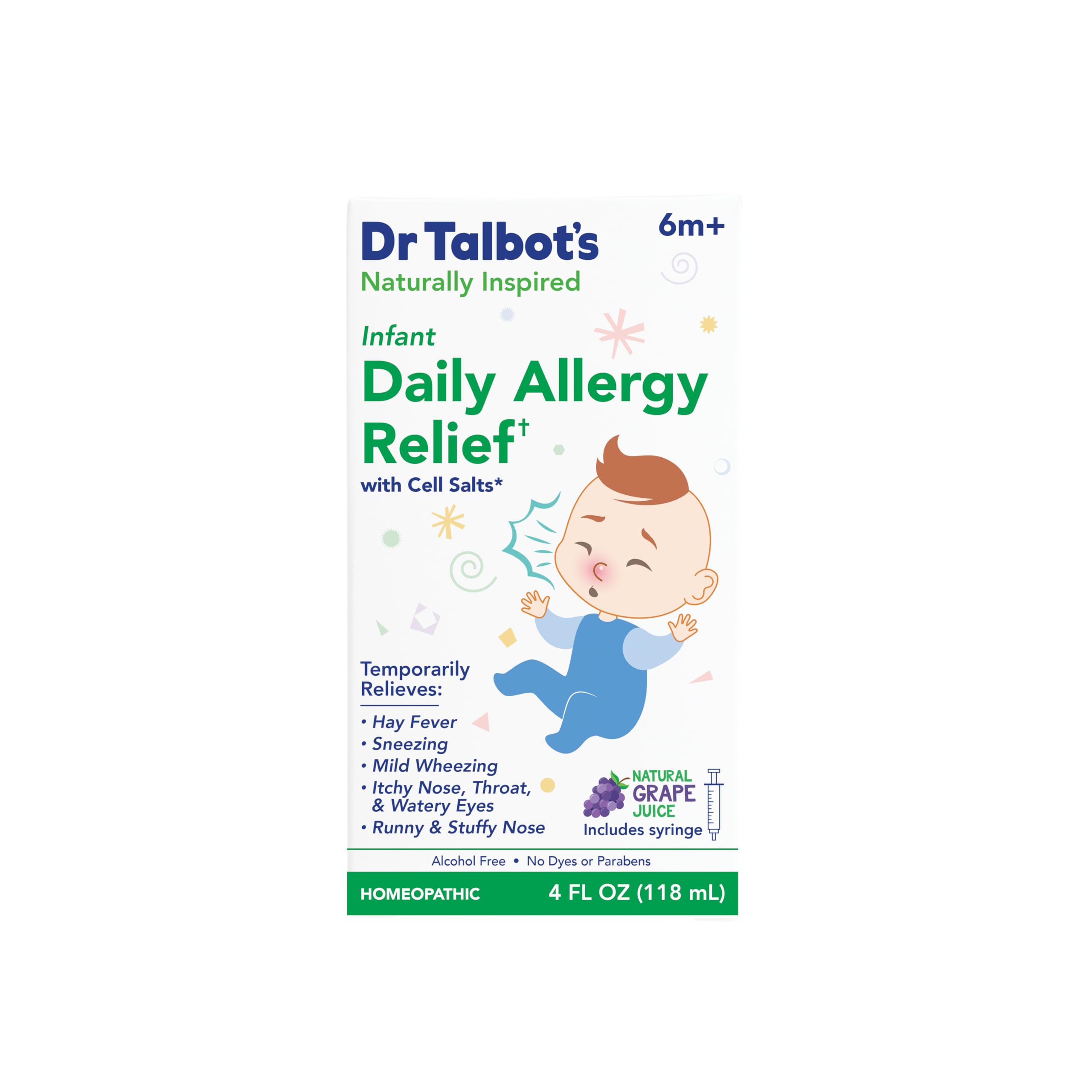 Dr. Talbots Infant Daily Allergy Relief Liquid Medicine, Naturally Inspired for Babies, Includes Syringe, Grape Juice Flavor, P