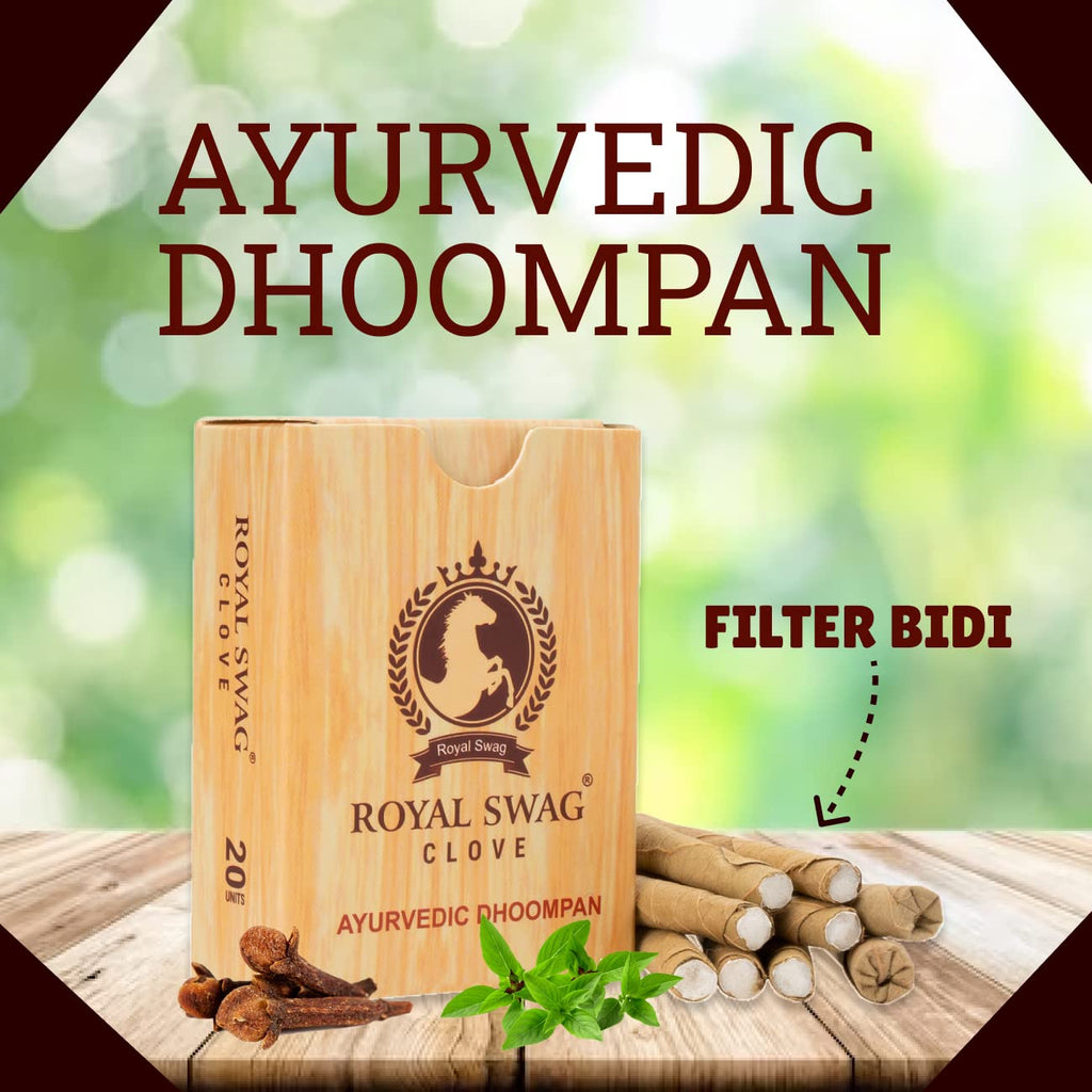 ROYAL SWAG Ayurvedic & Herbal Long Filtered Bidi Smoke (Pack of 1 X 20 Bidi Sticks Per Pack) with 12 ml Shot to Stop Nicotine Cr