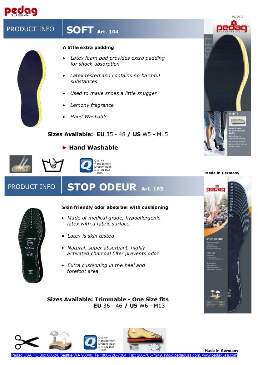 Pedag Soft | Fabric Covered Latex Foam Insoles | Lemon Scented | US Women 8 /EU 38 | 3 Pair