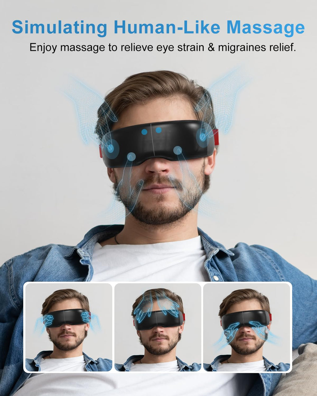 Eye Massager with Heat-Eye Massager for Migraines Relief-Foldable Eye Mask Massager with Music-Smart Goggles Relax Eye Strain-Re