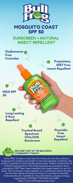 Bullfrog Mosquito Coast Bug Spray Insect Repellent + Sunscreen SPF 50, Pump Spray 4.7 Fl Oz