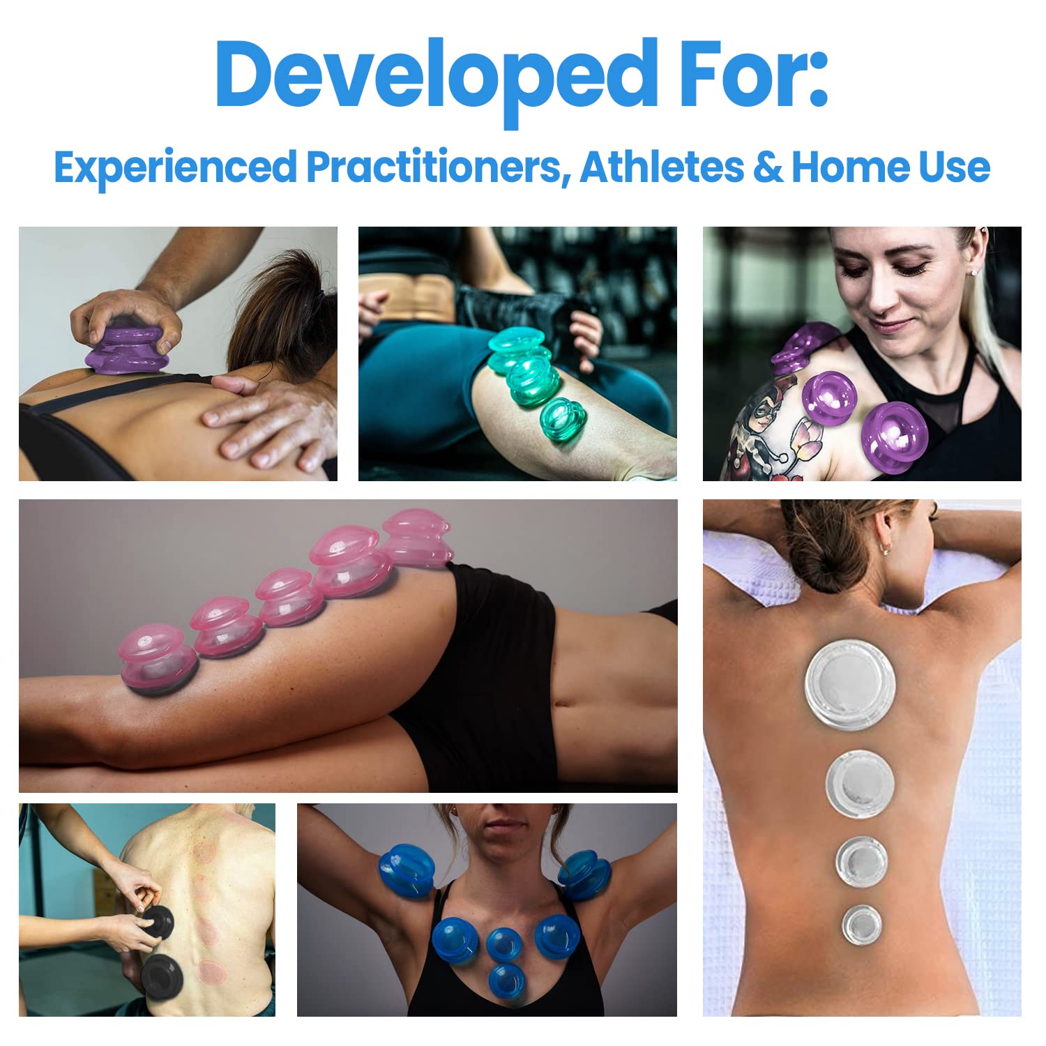 EDGE Silicone Cupping Set, Cupping Kit for Massage Therapy, Long Lasting Cups for Professional & Home Use, Body Sculpt Cup for C