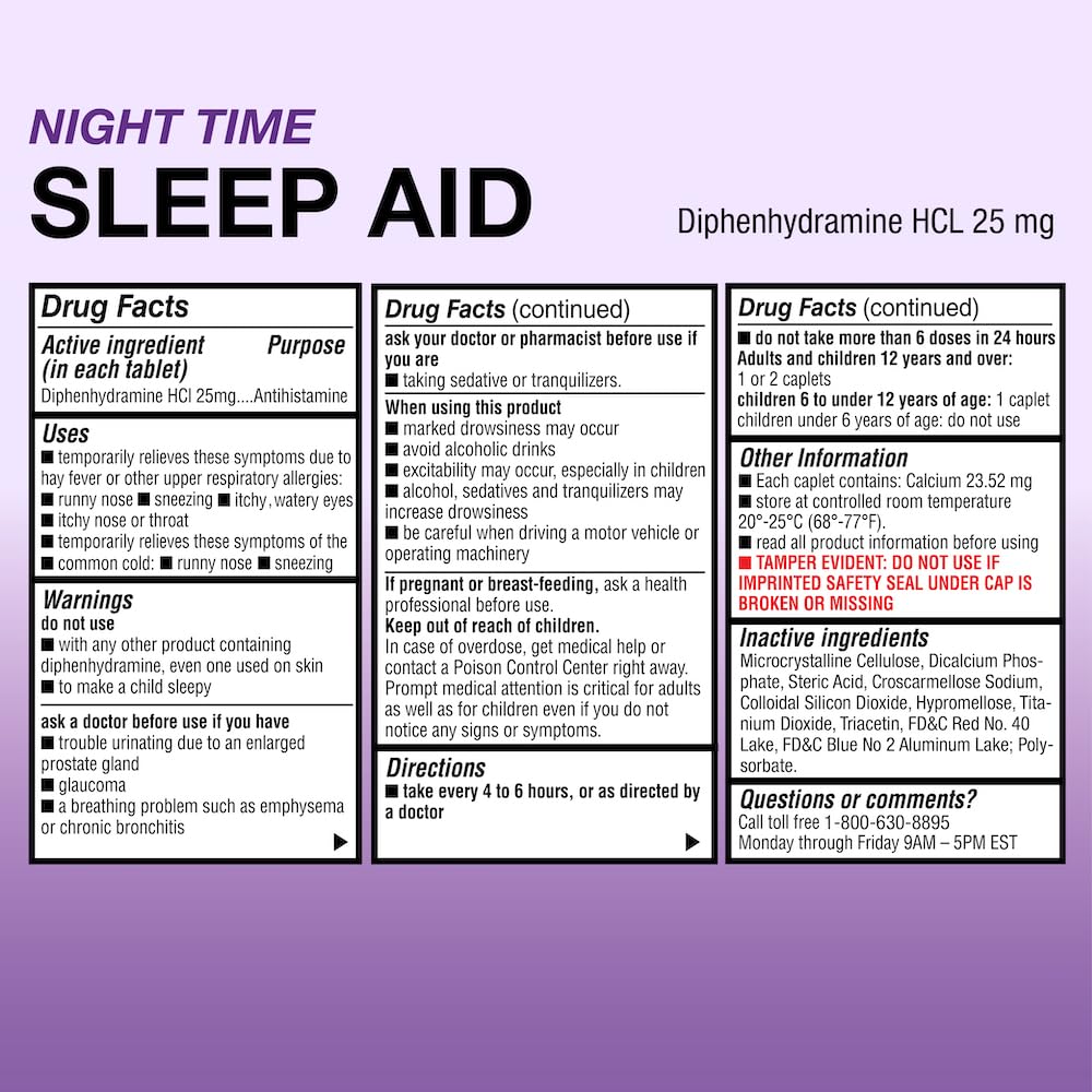 Puregen Labs Sleep Aid Caplets, Diphenhydramine HCl 25mg - 220 Count | Supports Deeper, Restful Sleeping, Non Habit-Forming | Ma