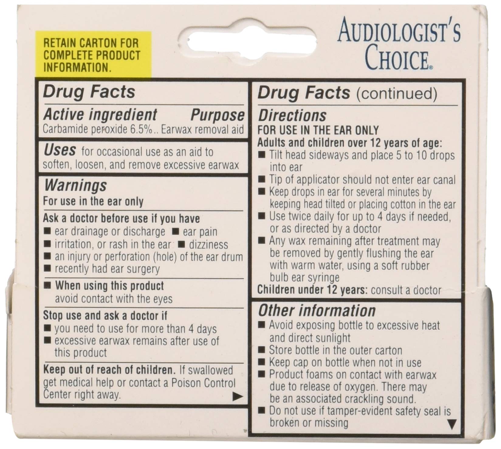 Audiologist's Choice Earwax Removal Drops 1/2oz. Bottle