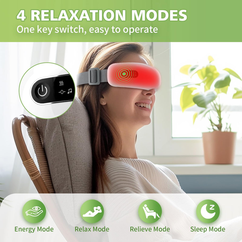 NOWWISH Eye Massager with Heat, Vibration and Bluetooth Music for Migraine Headache Eye Strain Relief, Cordless Heated Eye Mask