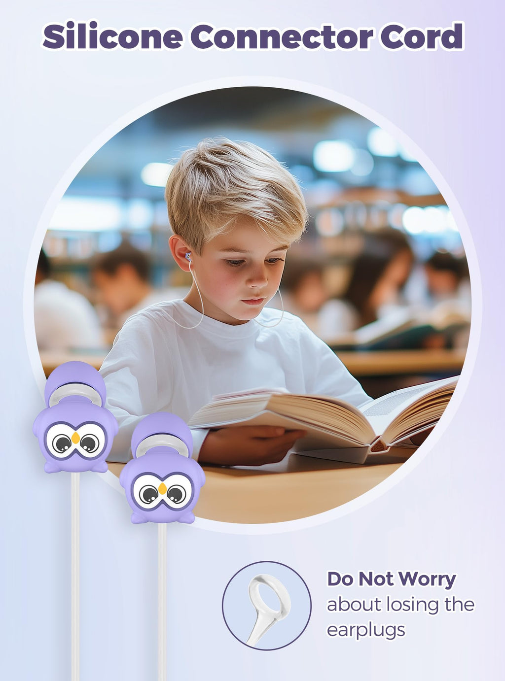 Kids Ear Plugs for Ear Protection Kids 5+, Adults & Small Ears, 4 Sizes Silicone Tips with Safety Cord, 26dB Noise Reduction Ear