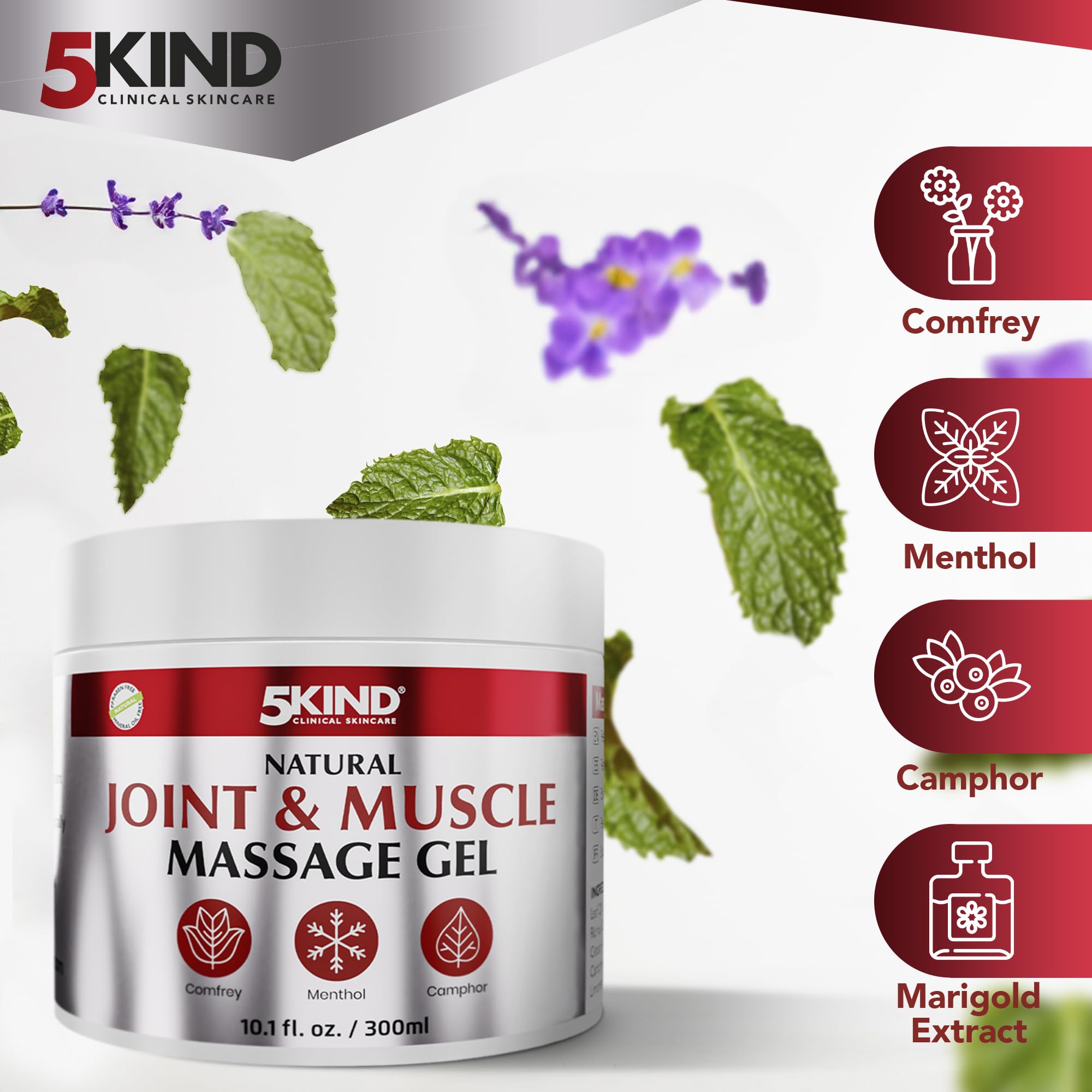 Natural Joint & Muscle Therapy Gel 10.1 Fl Oz- Calendula Cream with Camphor, Comfrey & Menthol - High Strength Revitalising Musc