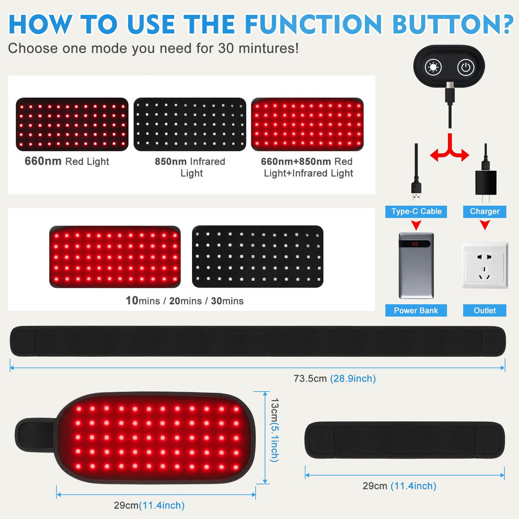 Red Light Therapy, Red Light Therapy for Body, Infrared Light Therapy Belt with Timer, LED 660nm&850nm Infrared Heating Pads for