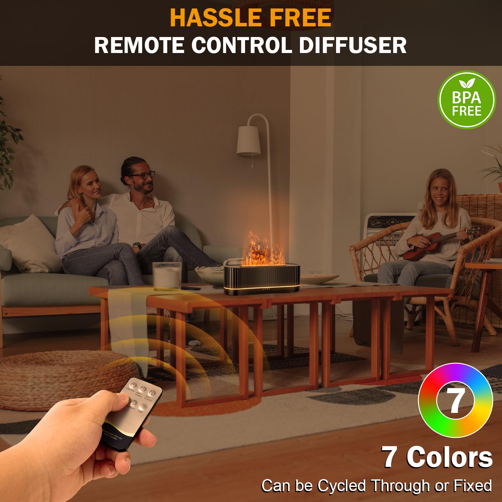 Essential Oil Diffuser,Colorful Flame Fire Diffuser Humidifier,Scent Aroma Diffuser, 7 Colors Changing Oil Diffuser for Home,Off