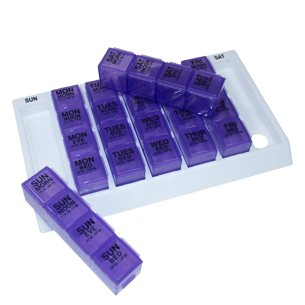 GMS 4 Times Per Day Weekly Slant Tray Pill Organizer - Includes 7 Removable Pill Boxes Designed to Protect and Remind That its M