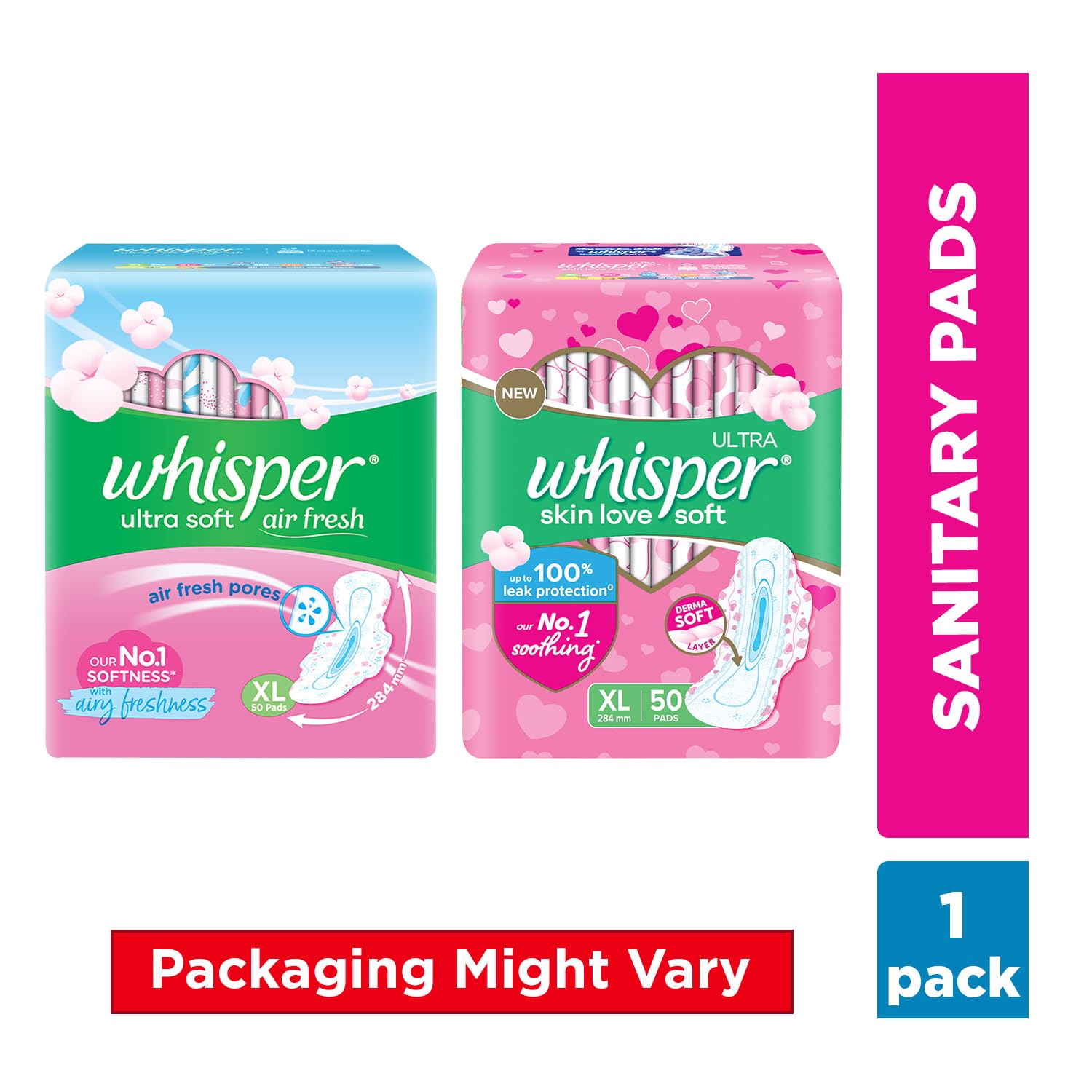 Whisper Ultra Soft Sanitary Pads - 50 Pieces (XL)