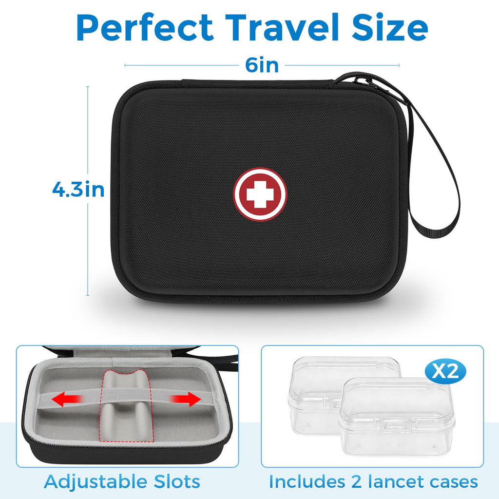 Diabetic Supplies Travel Case, Carrying Case Organizer for Diabetes Testing Kit, Blood Glucose Monitor Kit with Meter, Blood Sug