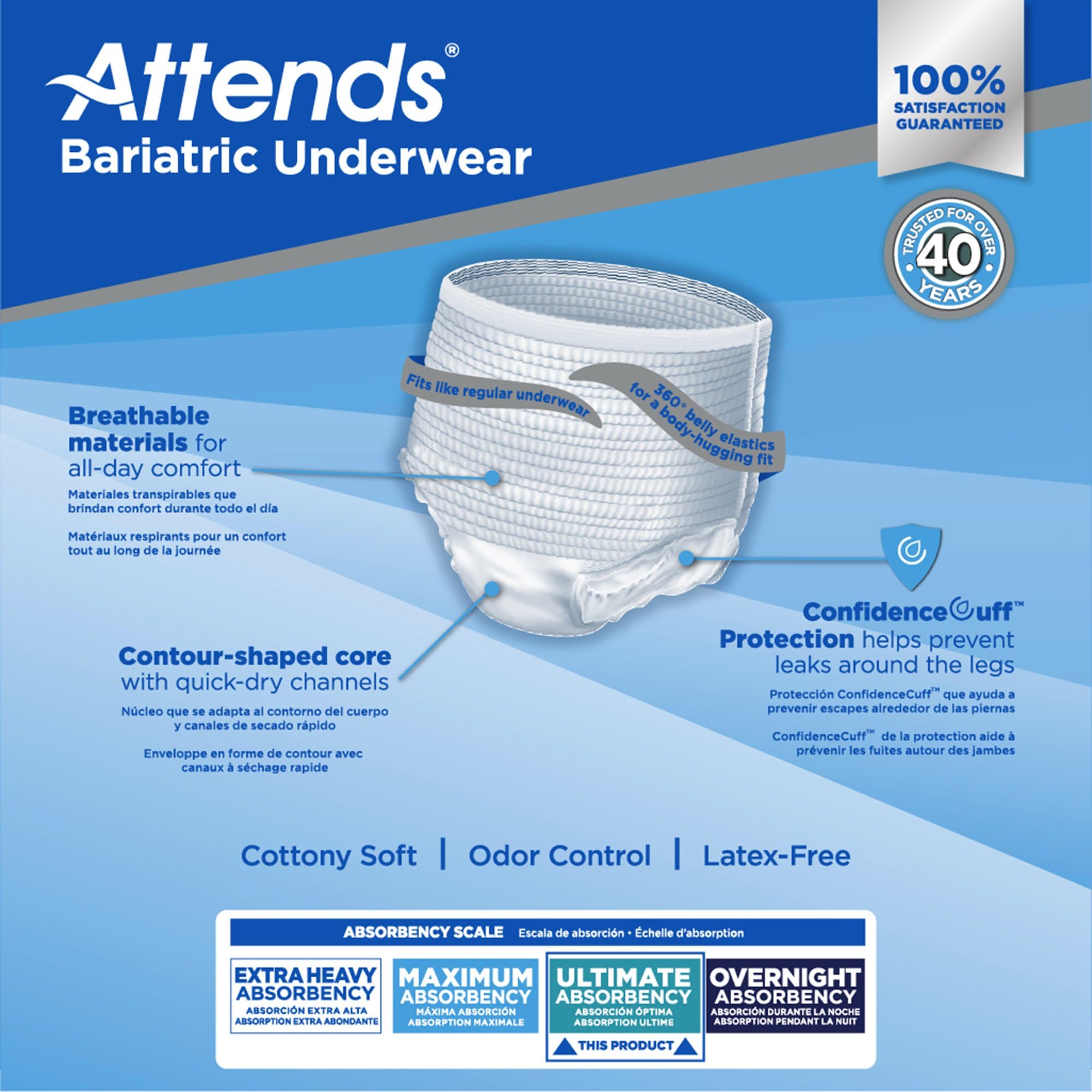 Attends Bariatric Disposable Underwear, 2X-Large, AU50, Ultimate Absorbency, 48 Ct