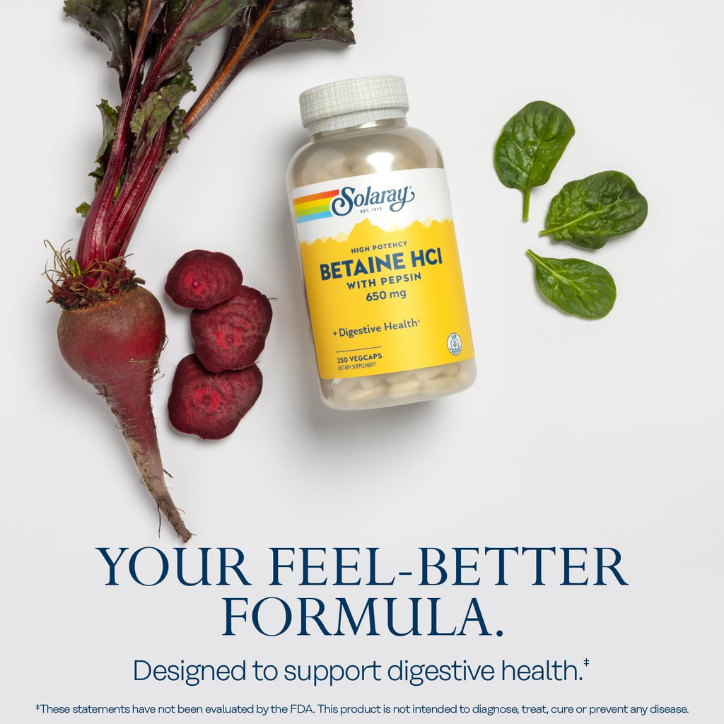 Solaray High Potency Betaine HCL with Pepsin - Hydrochloric Acid Supplement for Digestive Health - with Betaine Hydrochloride an