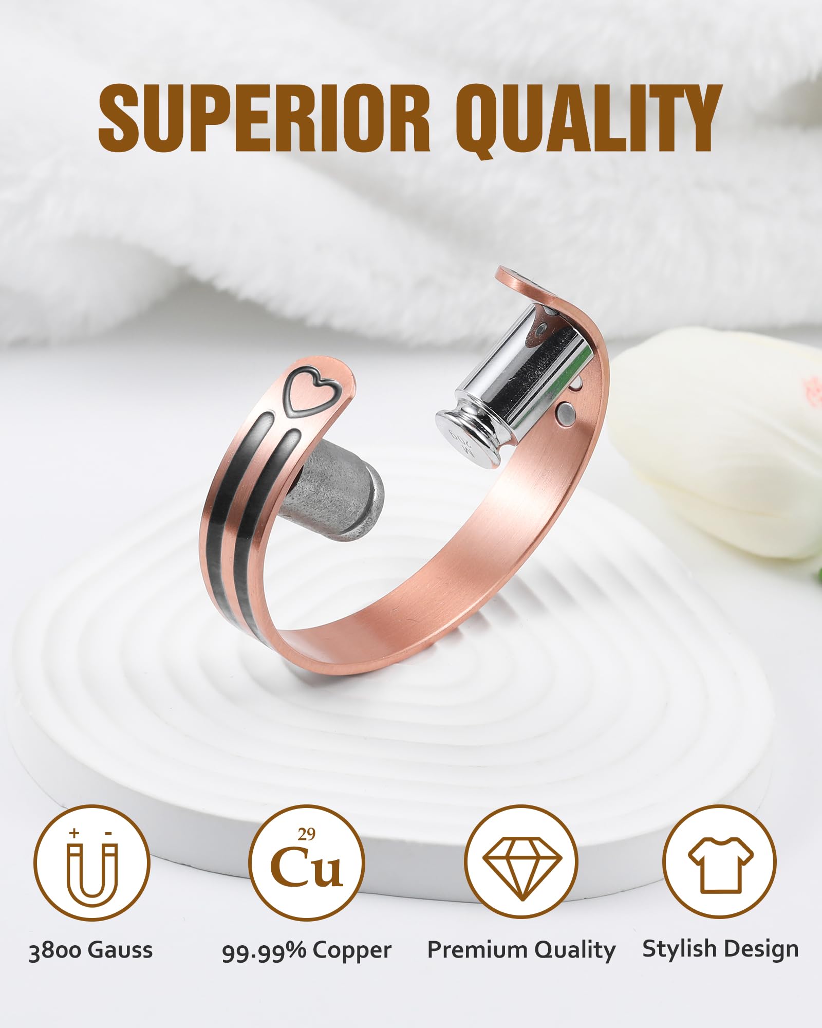Jecanori Copper Magnetic Bracelets for Women, 99.99% Pure Copper Double Love Lines Bracelet