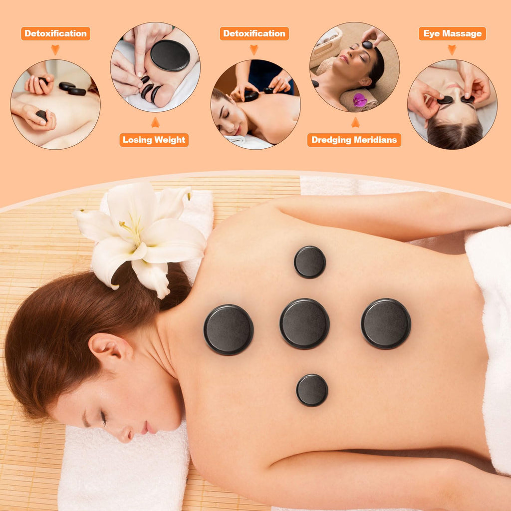 Primachen Hot Stones Massage Warmer Kit, 21 Pcs Hot Stones Massage Set, Hot Rocks Basalt Massage Stones for Home Spa Warming The