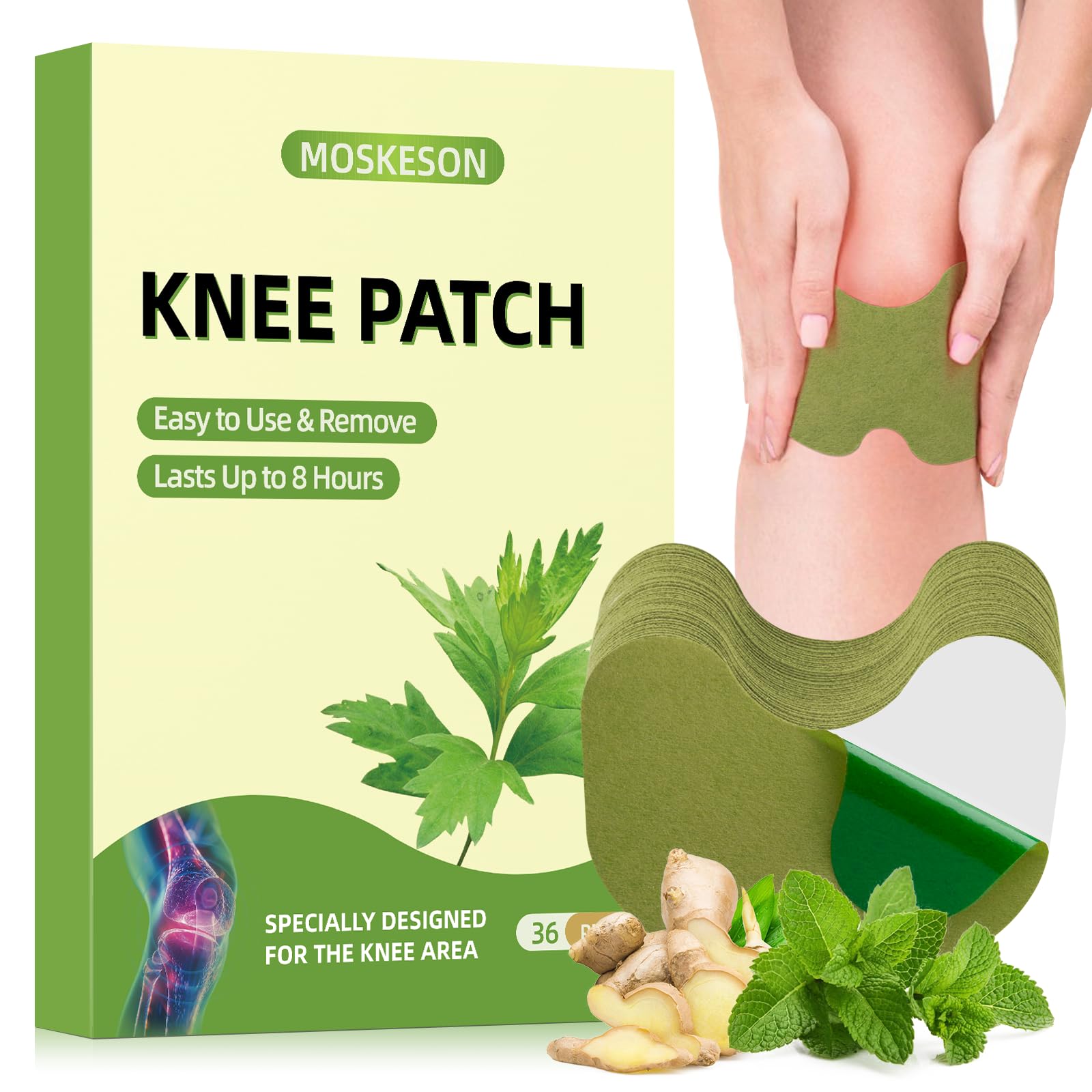 MOSKESON Knee Patches - 36Pcs Warming Herbal Plaster for Joint, Wormwood Extract Sticker for Knee, Back, Neck, Shoulder