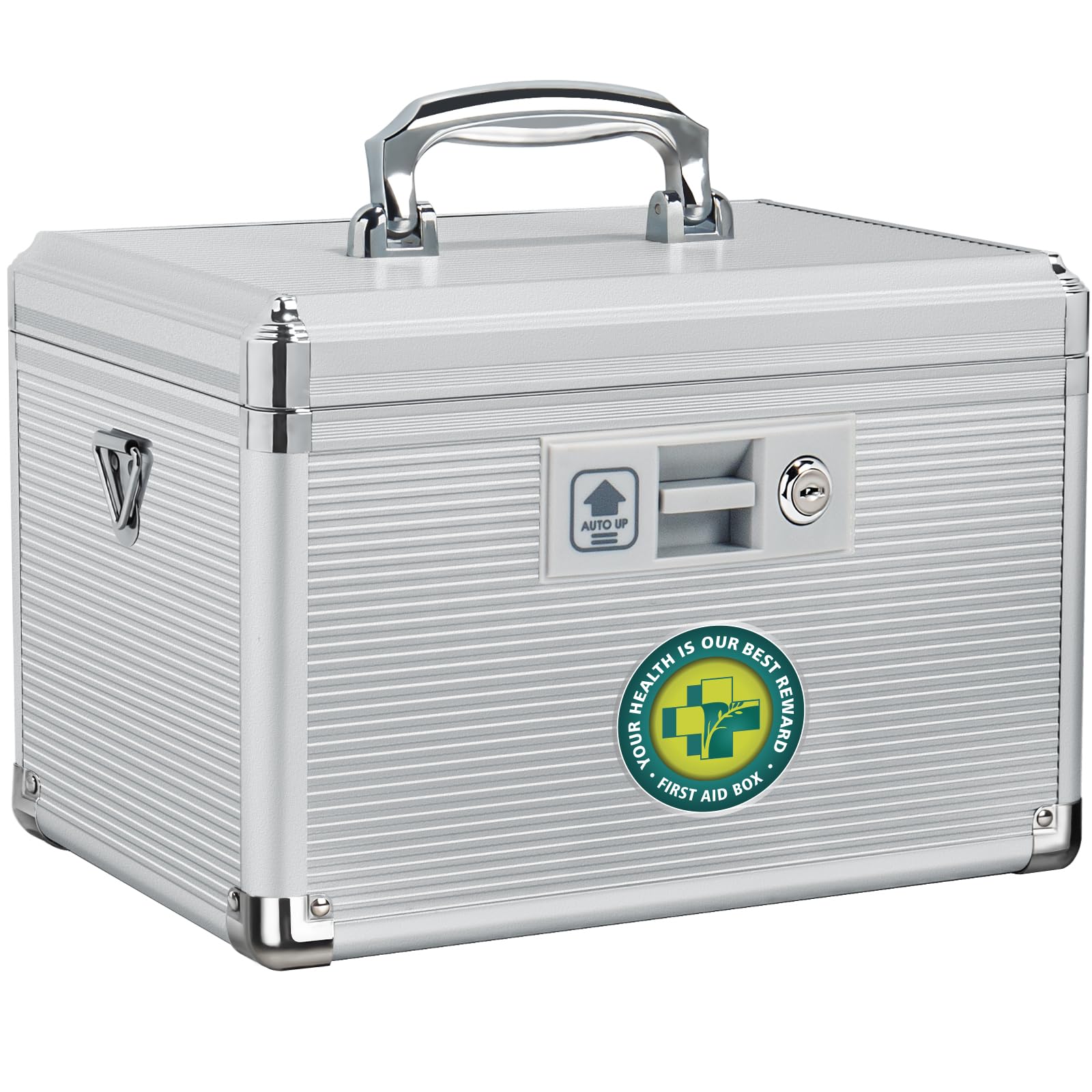 ZORVIDSON Medicine Lock Box, First Aid Kit Medication Storage Box with Lock, Layered Aluminum Frame Daily Medicine Cabinet Famil