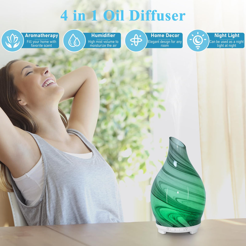Essential Oil Diffuser 120ML Glass Ultrasonic Aromatherapy Oil Diffuser-Aroma Humidifier Glass Diffuser,7 Color Changing Light W