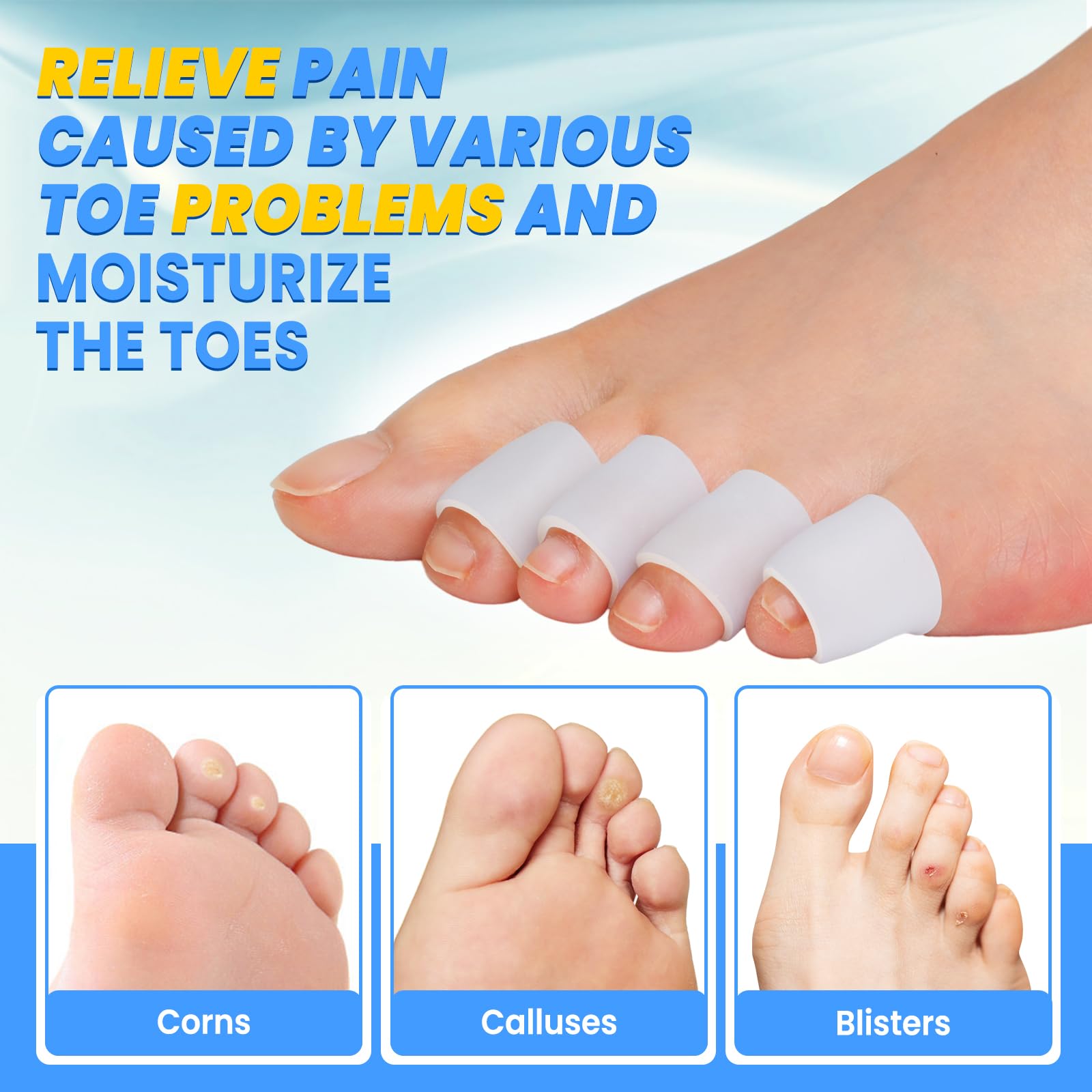 gel Toe Protectors, Open Toe Sleeves Toe Tubes Toe caps (20 PcS),New Material, great for Bunion Blisters, corns, Hammer Toes, To