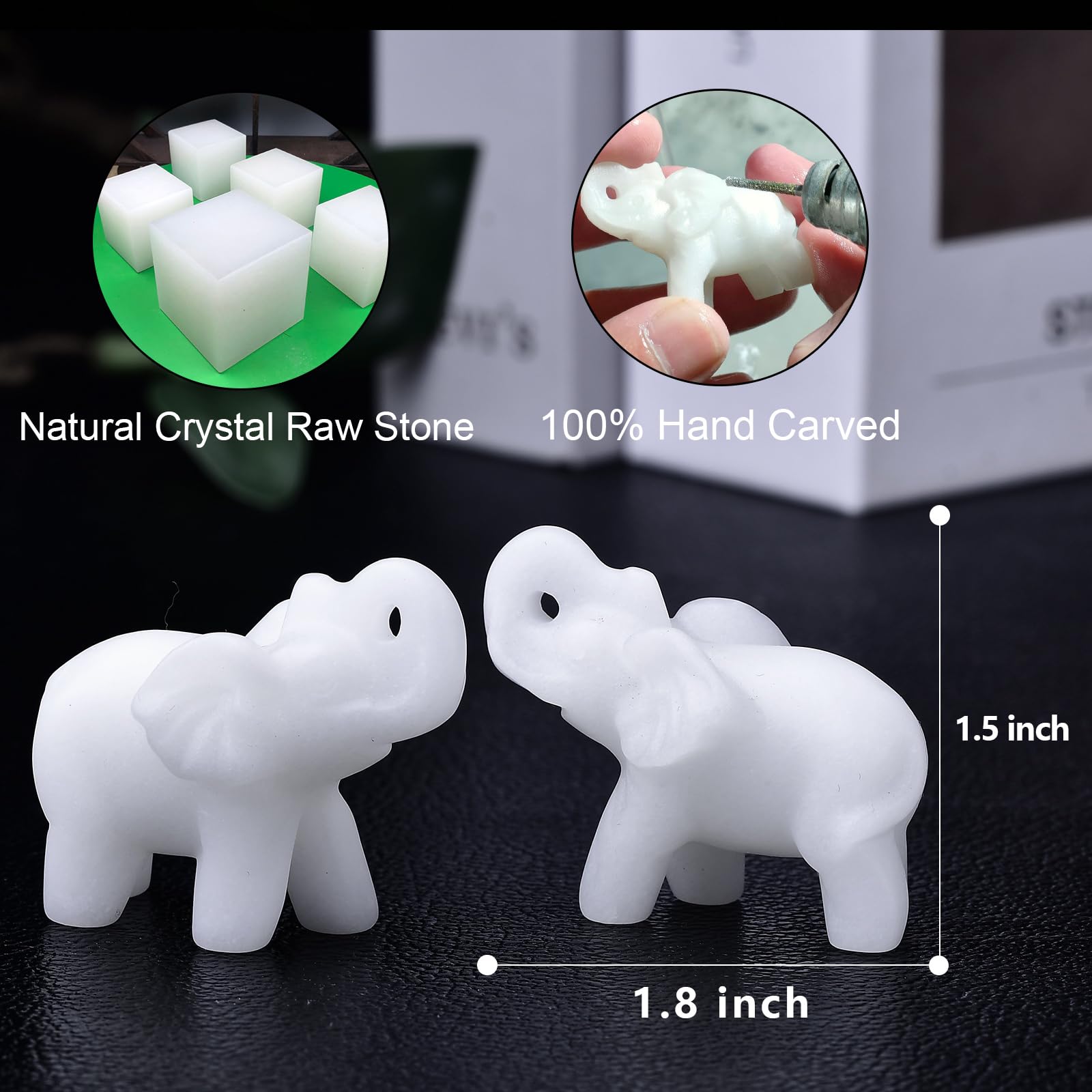Ytbeoxk 1.8 Inch White Jade Elephant Crystal Decor, Healing Crystal Cute Figurines,White Elephant Gemstones Decorations Statue,