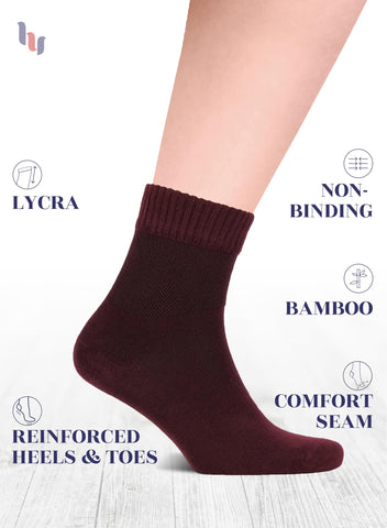 Hugh Ugoli Diabetic Socks for Men, Loose Ankle Socks Bamboo, Extra-Wide, Thin, Seamless Toe and Non-Binding Top, 4 Pairs, Burgun