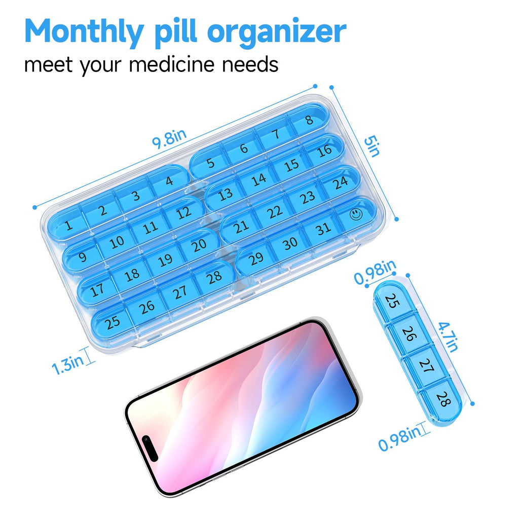 Zoksi Monthly Pill Organizer 1 Times a Day, 30 Day Pill Box Organizer,One Month Pill Case for Travel, 31 Day Daily Medcine Conta