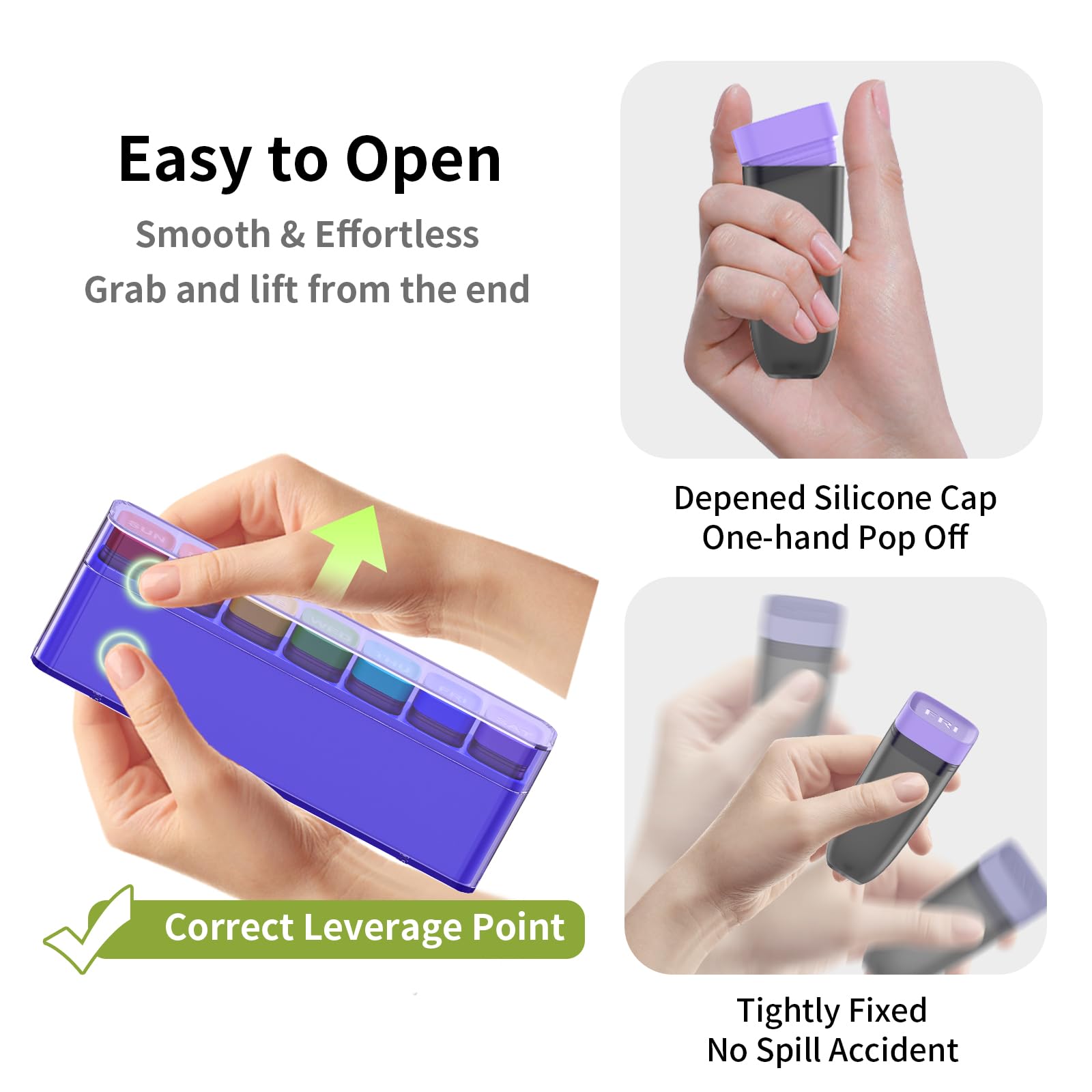 Weekly Pill Organizer 1 Time a Day, HIONXMGA Portable Detachable Travel Pill Box 7 Day, Large Once Daily Pill Holder Case, Purpl